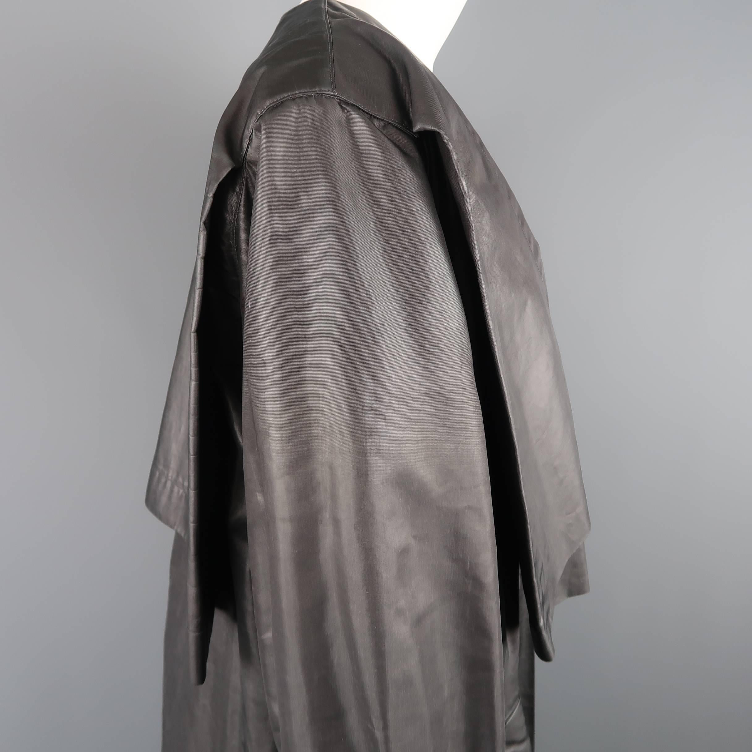 Issey Miyake Grey Metallic Twill Draped Collar Coat, 1980s  1