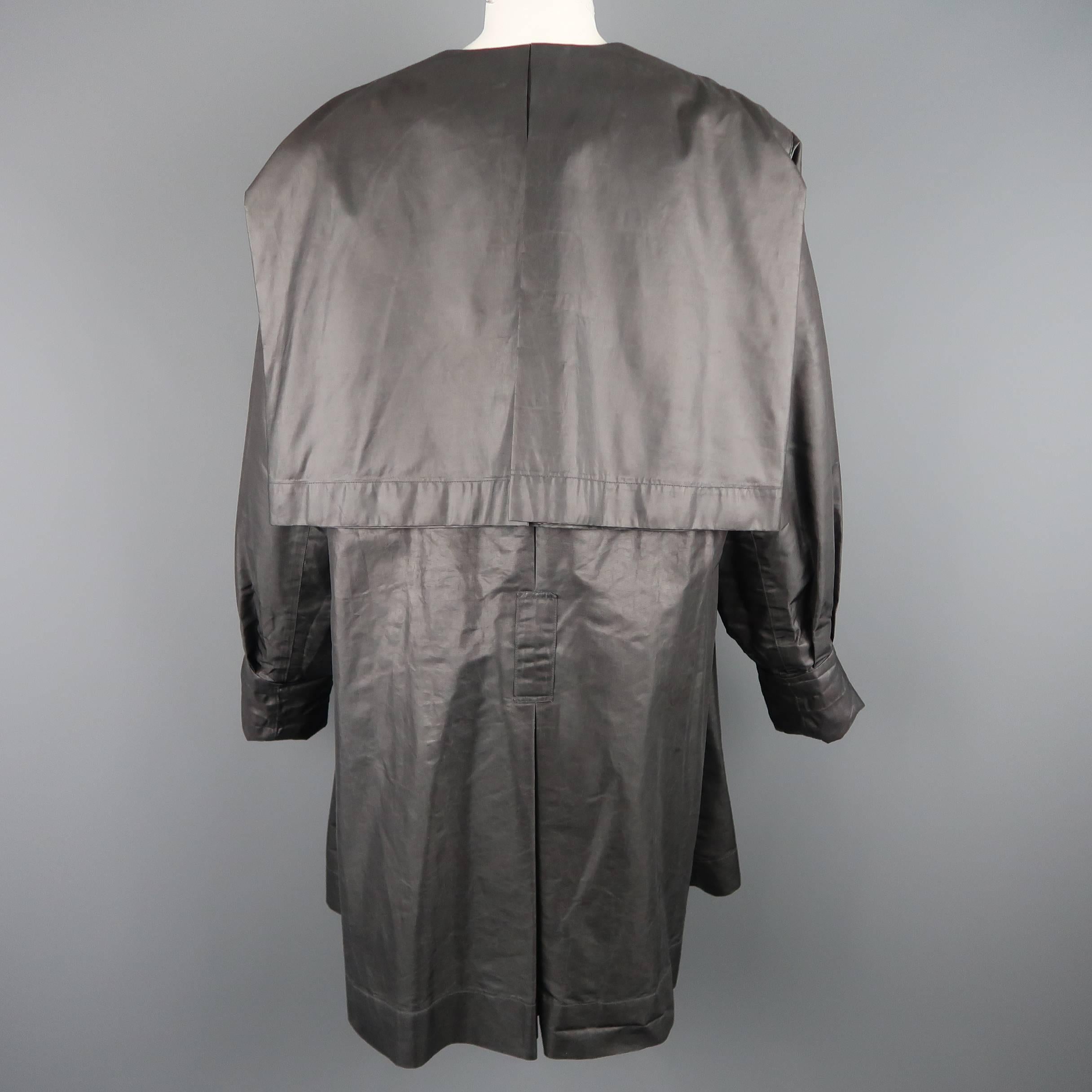 Issey Miyake Grey Metallic Twill Draped Collar Coat, 1980s  2