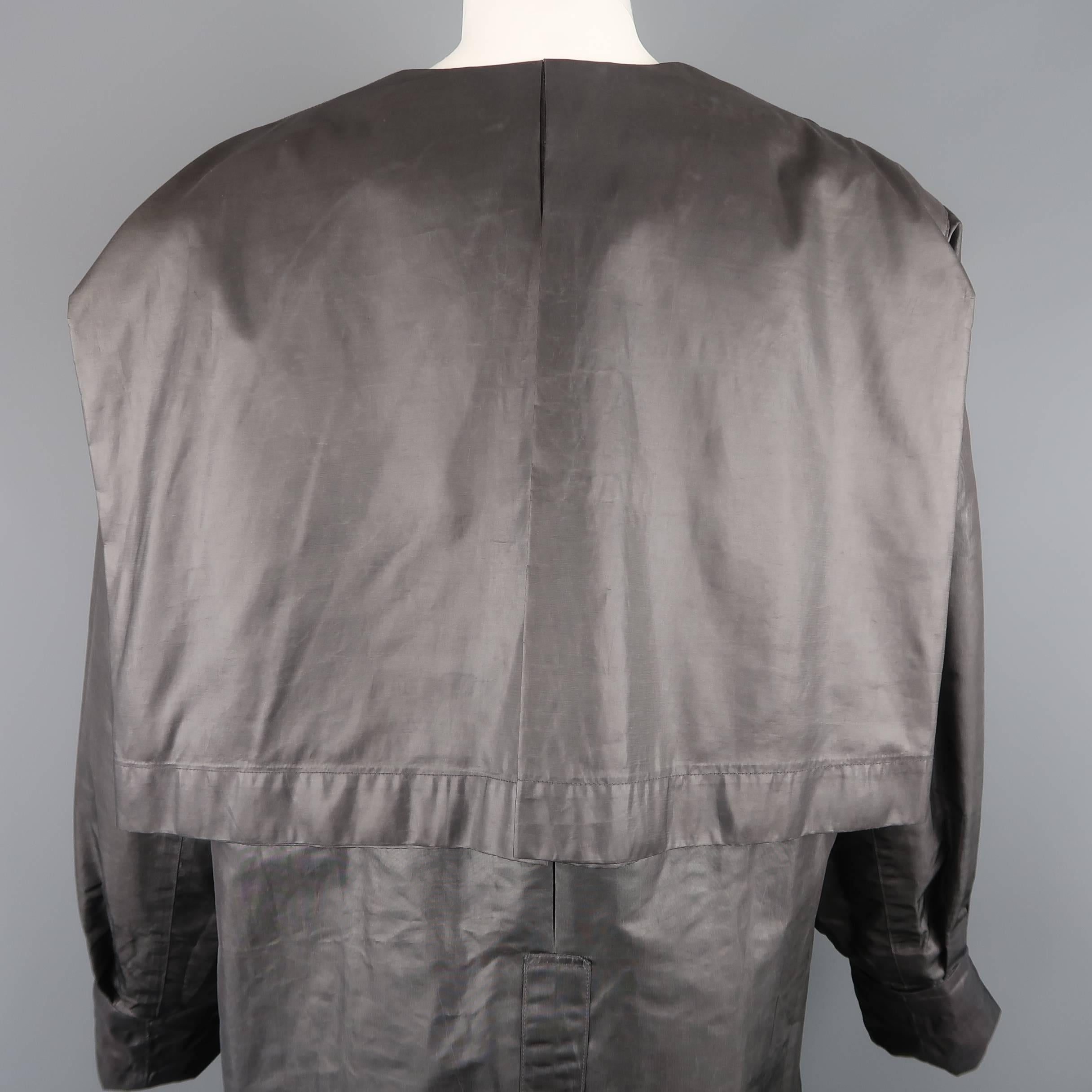 Issey Miyake Grey Metallic Twill Draped Collar Coat, 1980s  3