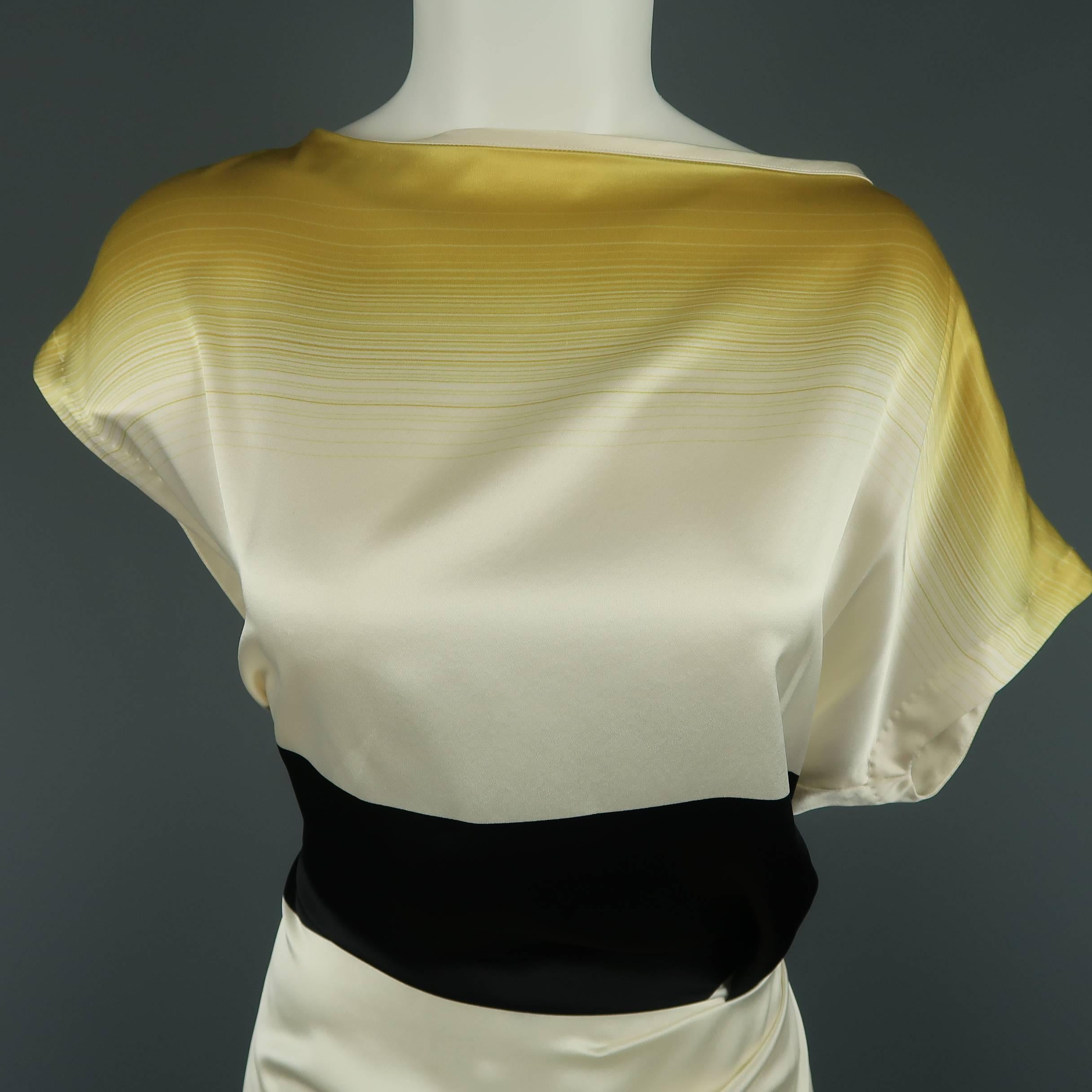 Beige Dries Van Noten Dress - Spring 2009 Runway - Cream Yellow Black Silk Pleated