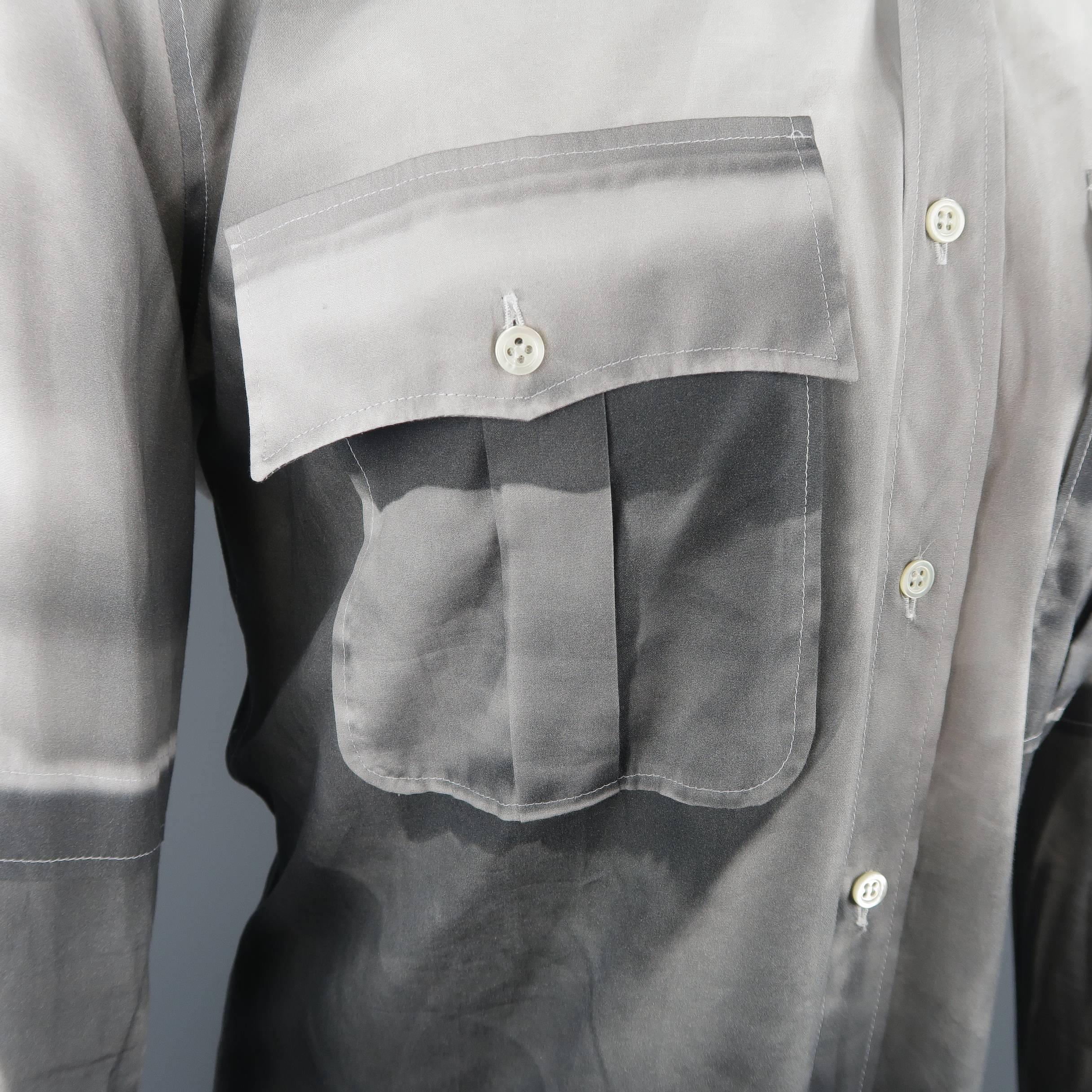 Gray Alexander McQueen Men's Grey and White Print Effect Cotton Long Sleeve Shirt