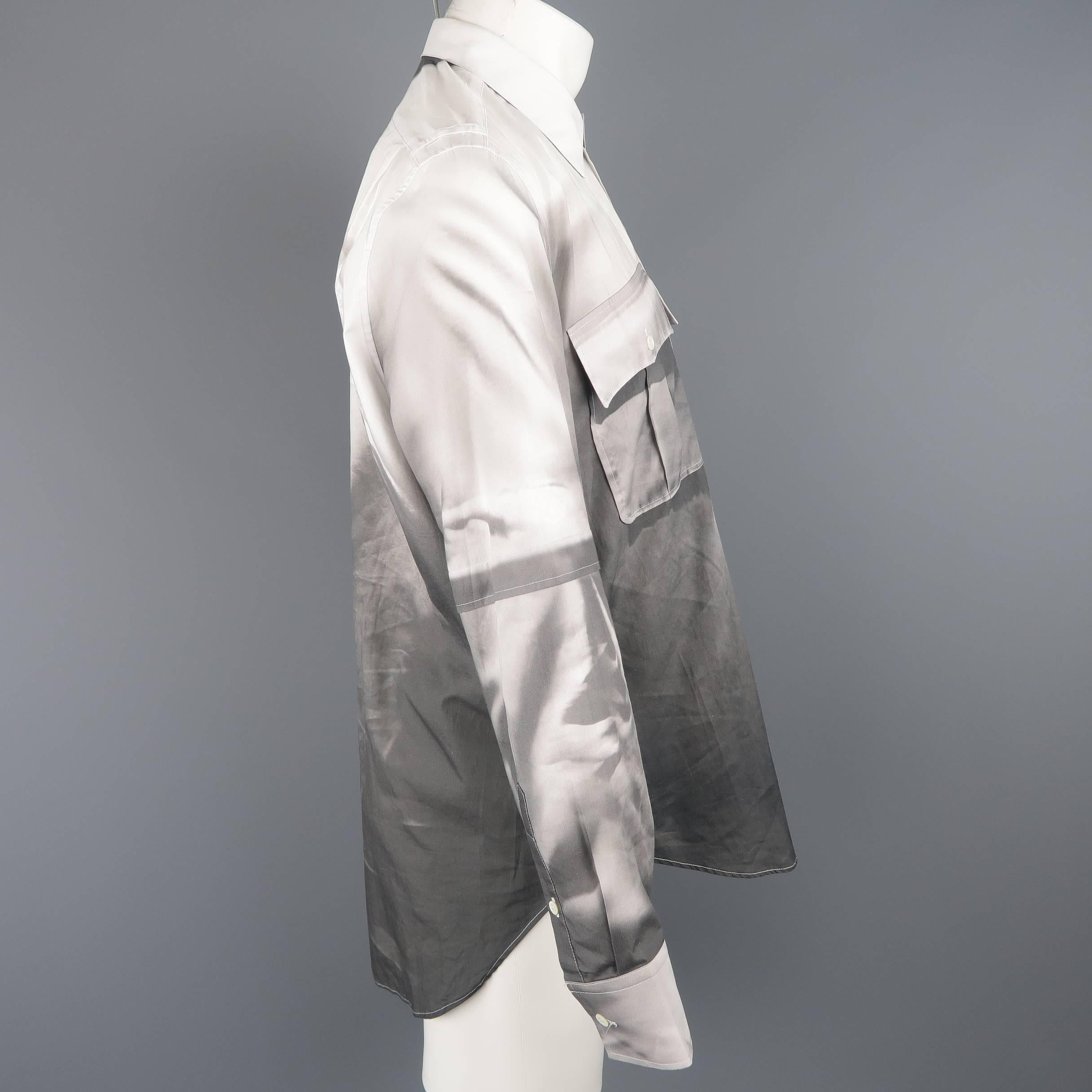 Alexander McQueen Men's Grey and White Print Effect Cotton Long Sleeve Shirt 1