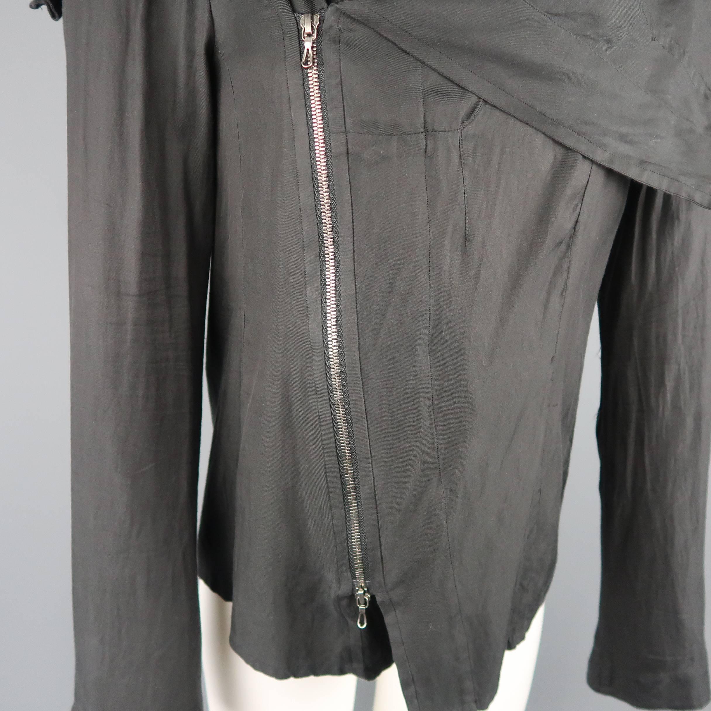 Julius_7  Men's Charcoal Cotton Blend Wire Collar Jacket 1