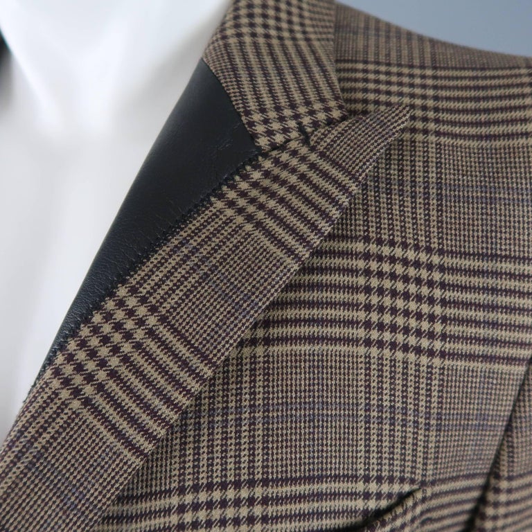 Jean Paul Gaultier Men's Beige and Eggplant Plaid Leather Trim Sport Coat at 1stDibs