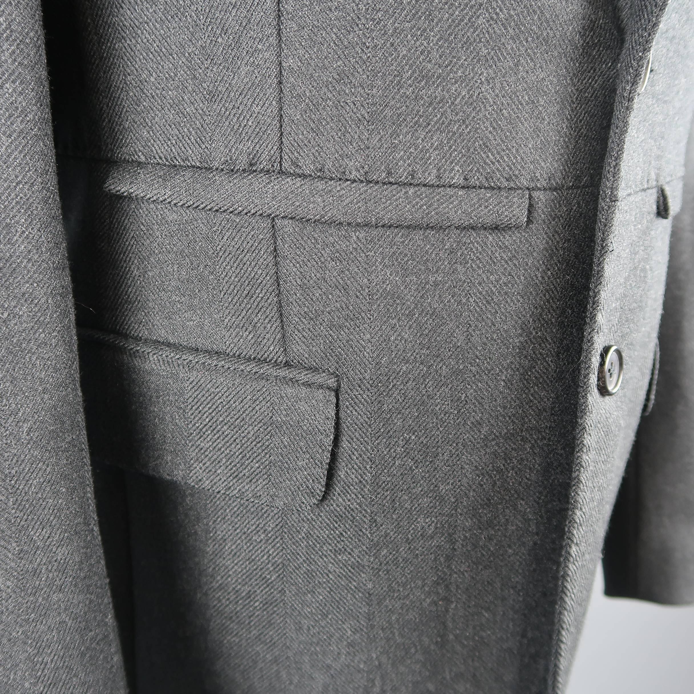 Raf Simons Charcoal Herringbone Textured Wool Flap Sport Coat In Excellent Condition In San Francisco, CA
