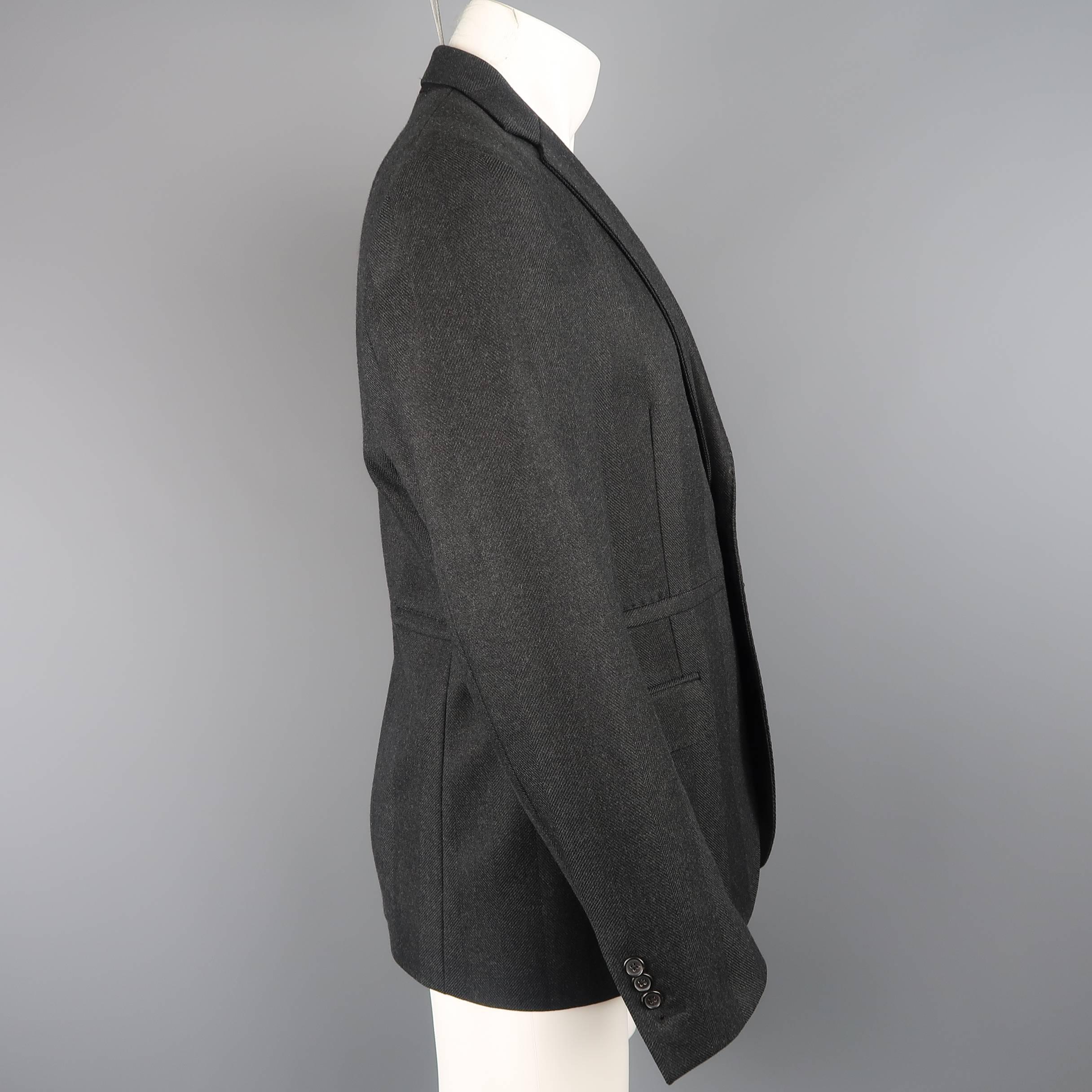 Men's Raf Simons Charcoal Herringbone Textured Wool Flap Sport Coat