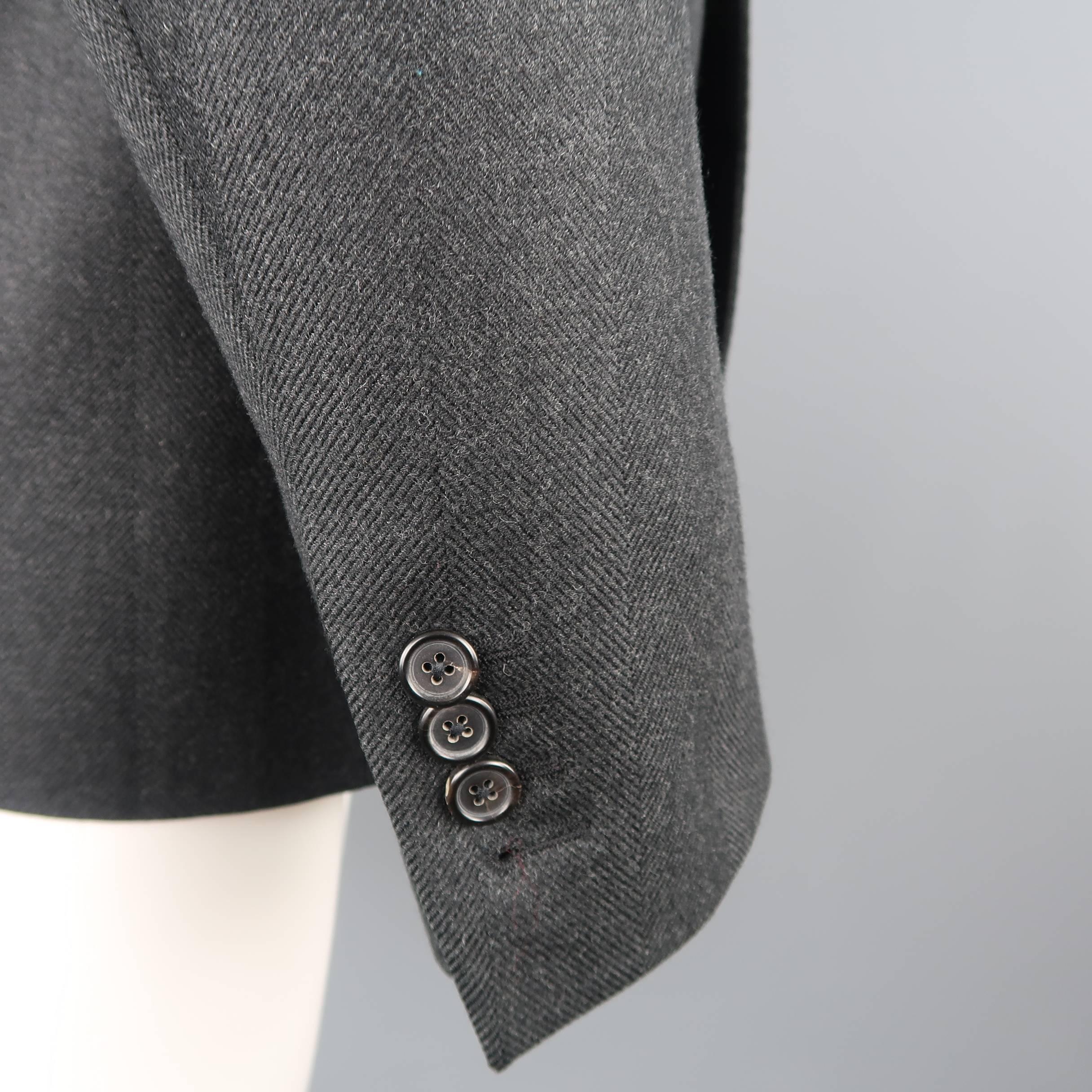 Raf Simons Charcoal Herringbone Textured Wool Flap Sport Coat 1
