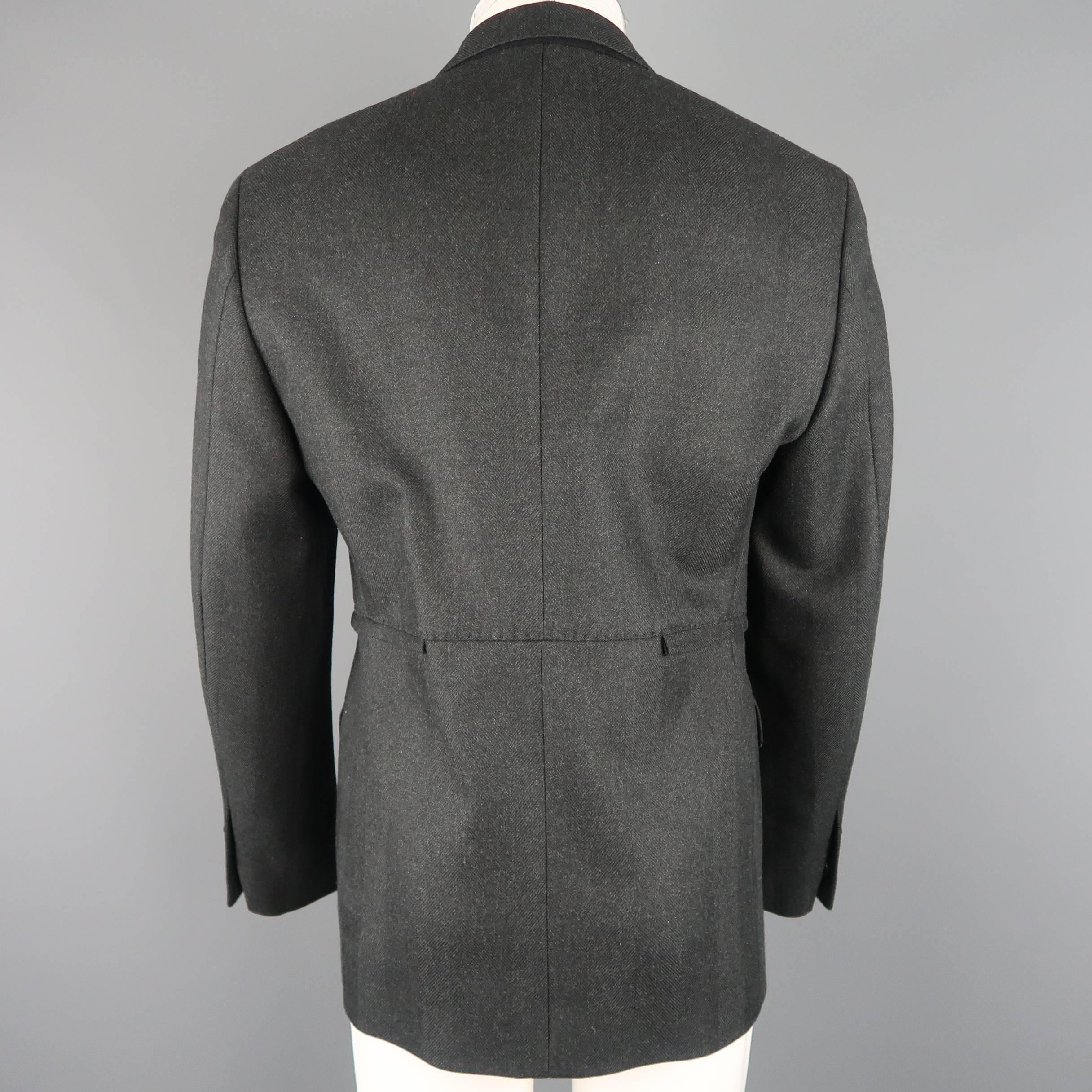 Raf Simons Charcoal Herringbone Textured Wool Flap Sport Coat 2