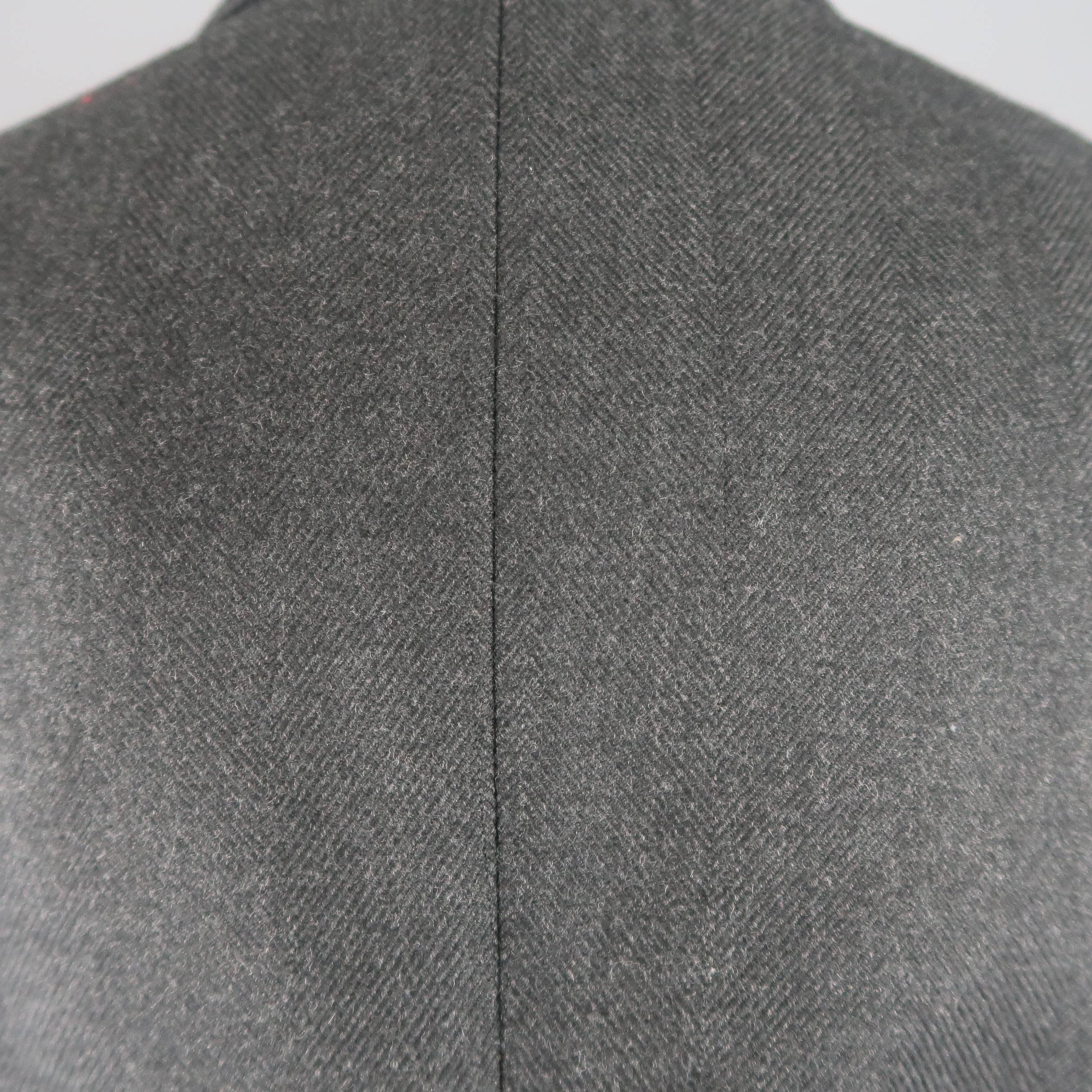 Raf Simons Charcoal Herringbone Textured Wool Flap Sport Coat 3