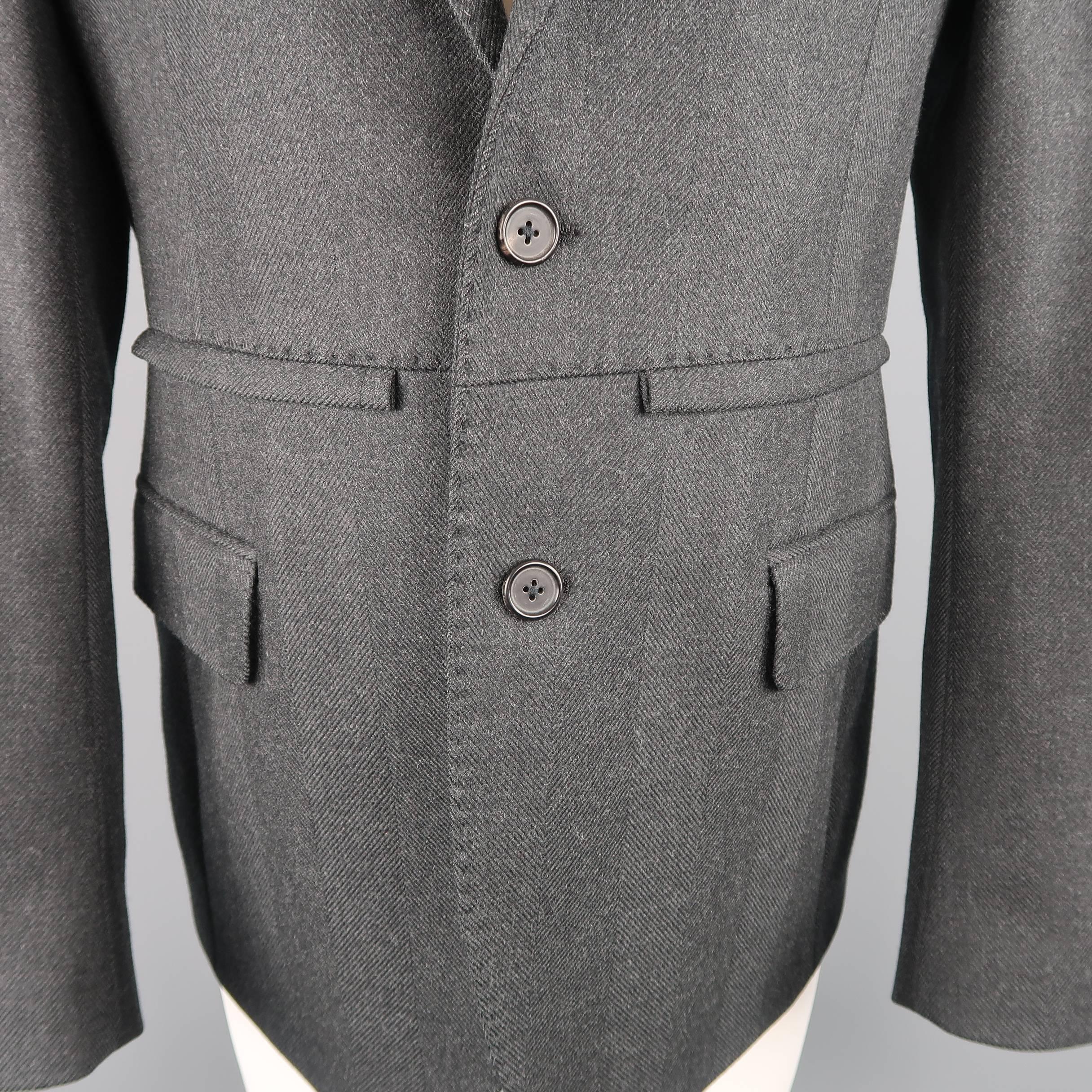 Black Raf Simons Charcoal Herringbone Textured Wool Flap Sport Coat