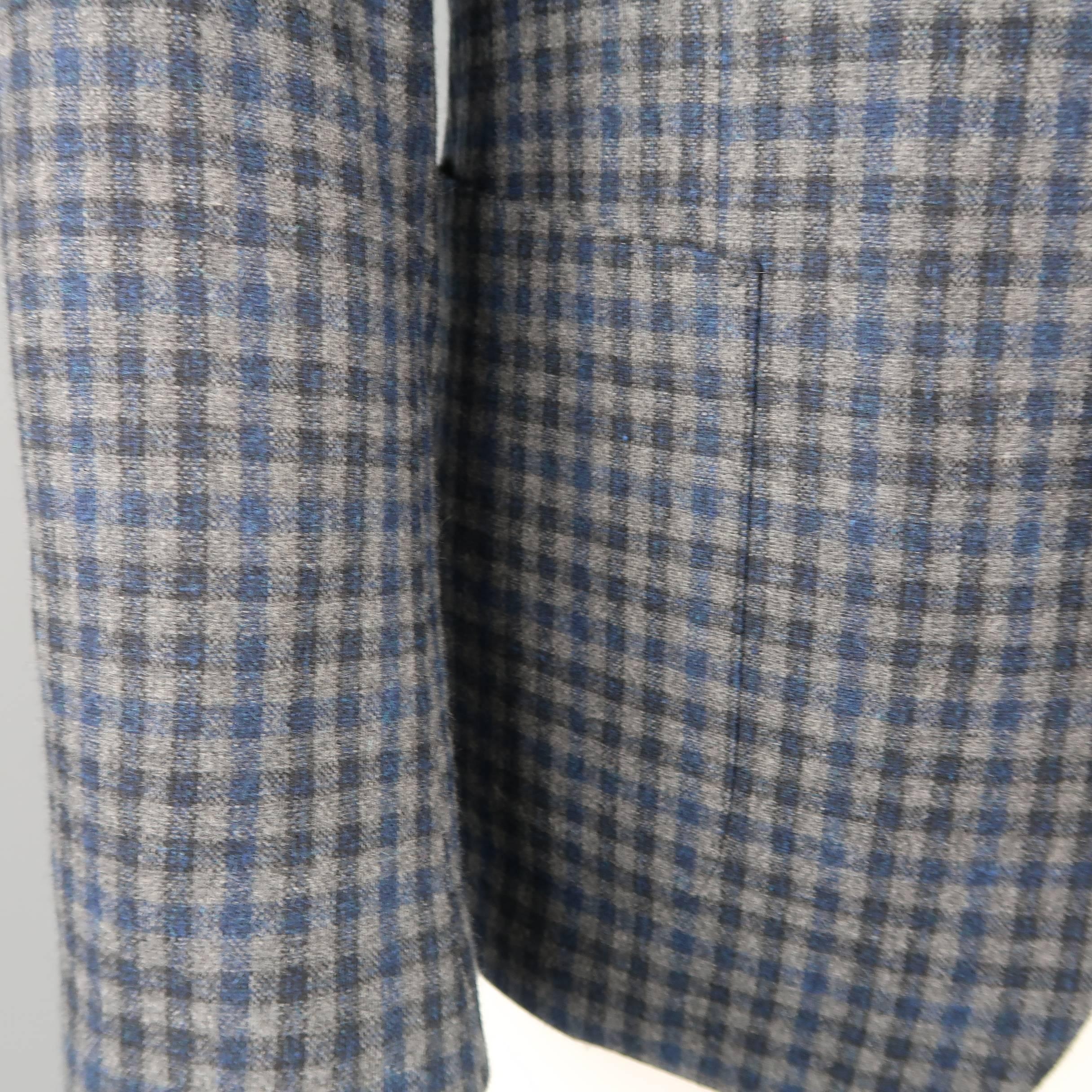Black Men's SAMUELSOHN 40 Regular Grey & Navy Plaid Wool / Cashmere 2 Button Sport Coa