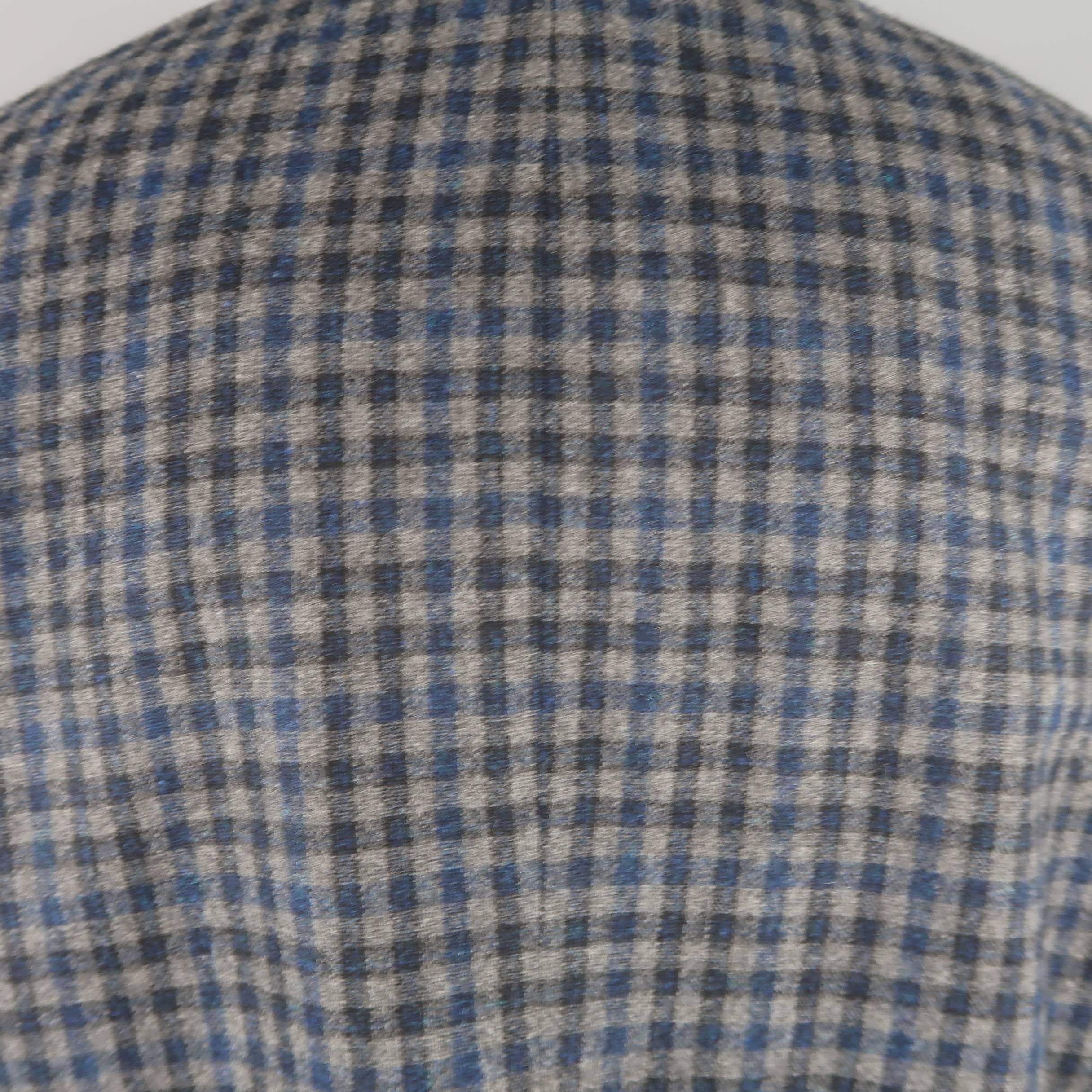 Men's SAMUELSOHN 40 Regular Grey & Navy Plaid Wool / Cashmere 2 Button Sport Coa 2