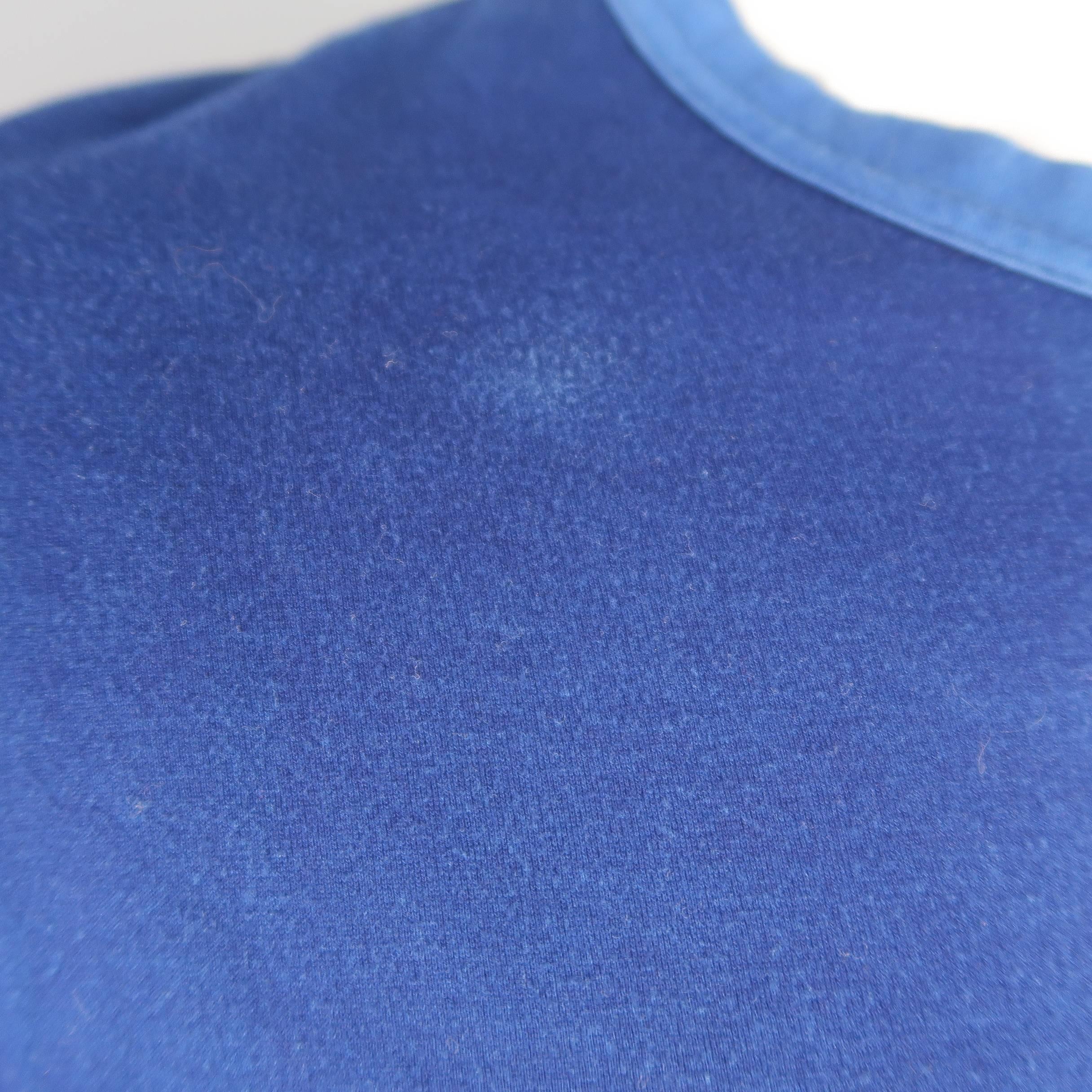 Men's JUNYA WATANABE Size L Blue Checkered Flower Print Cotton T-shirt In Fair Condition In San Francisco, CA
