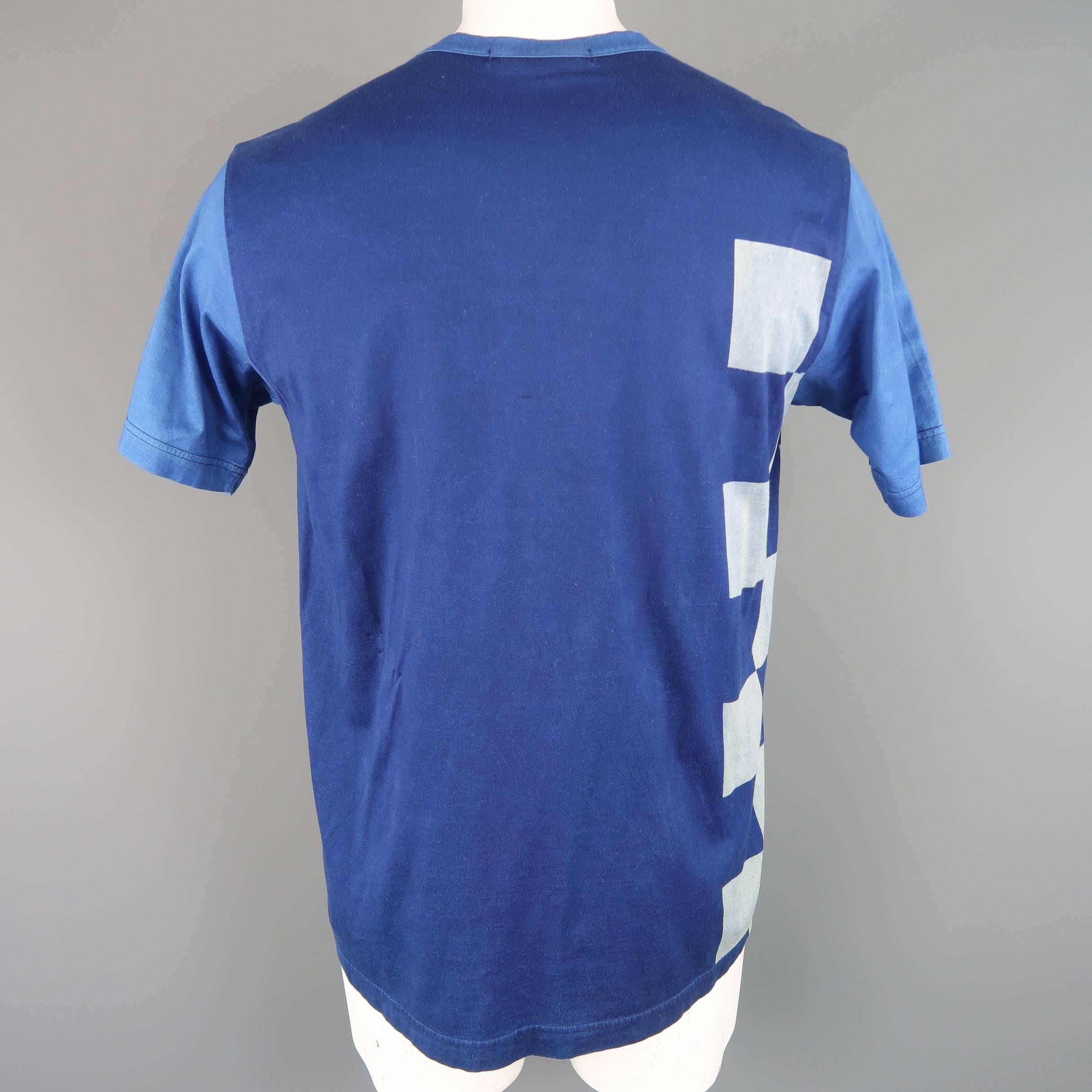 Men's JUNYA WATANABE Size L Blue Checkered Flower Print Cotton T-shirt 4