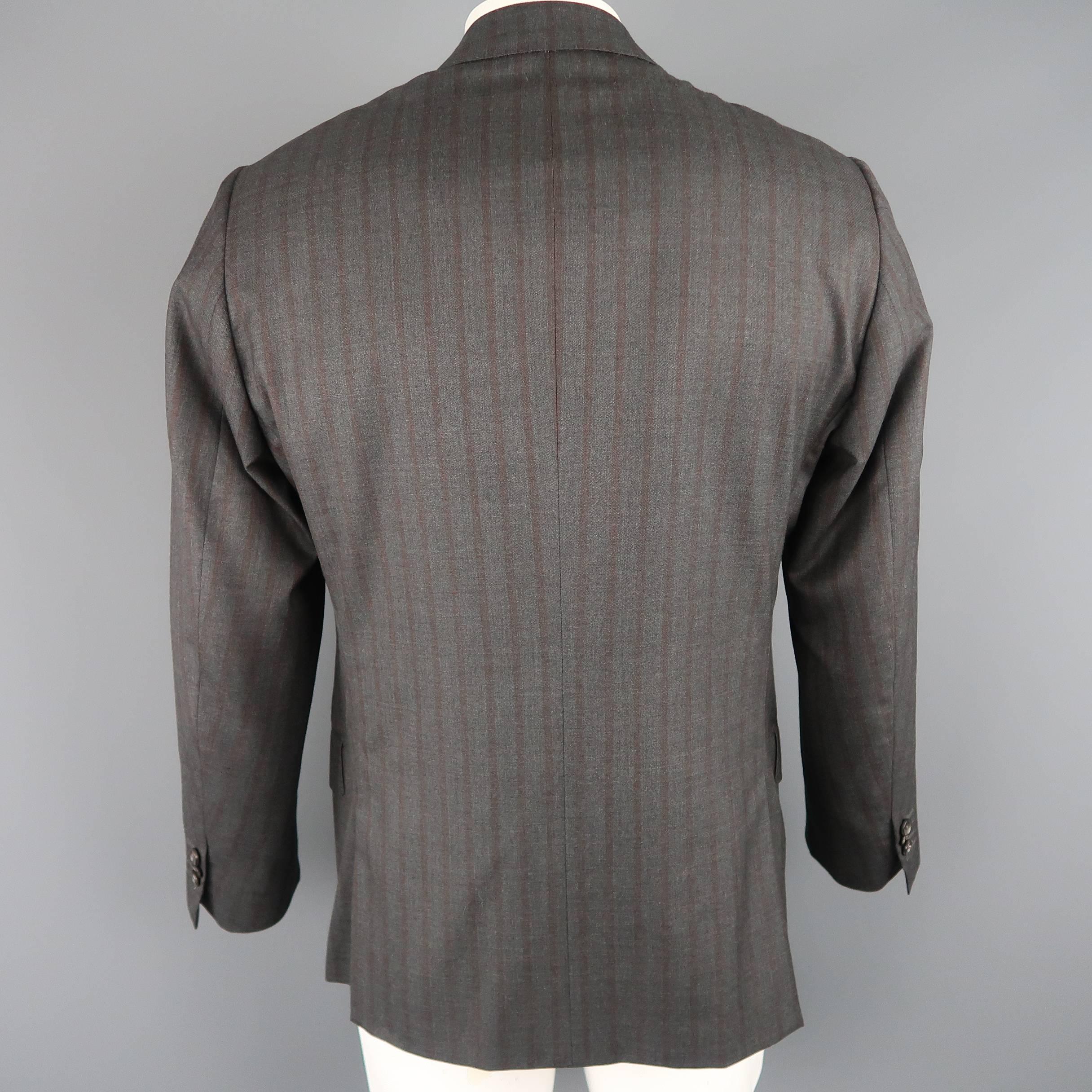 Men's ISAIA 42 Regular Dark Gray & Brown Striped Wool Sport Coat In Excellent Condition In San Francisco, CA