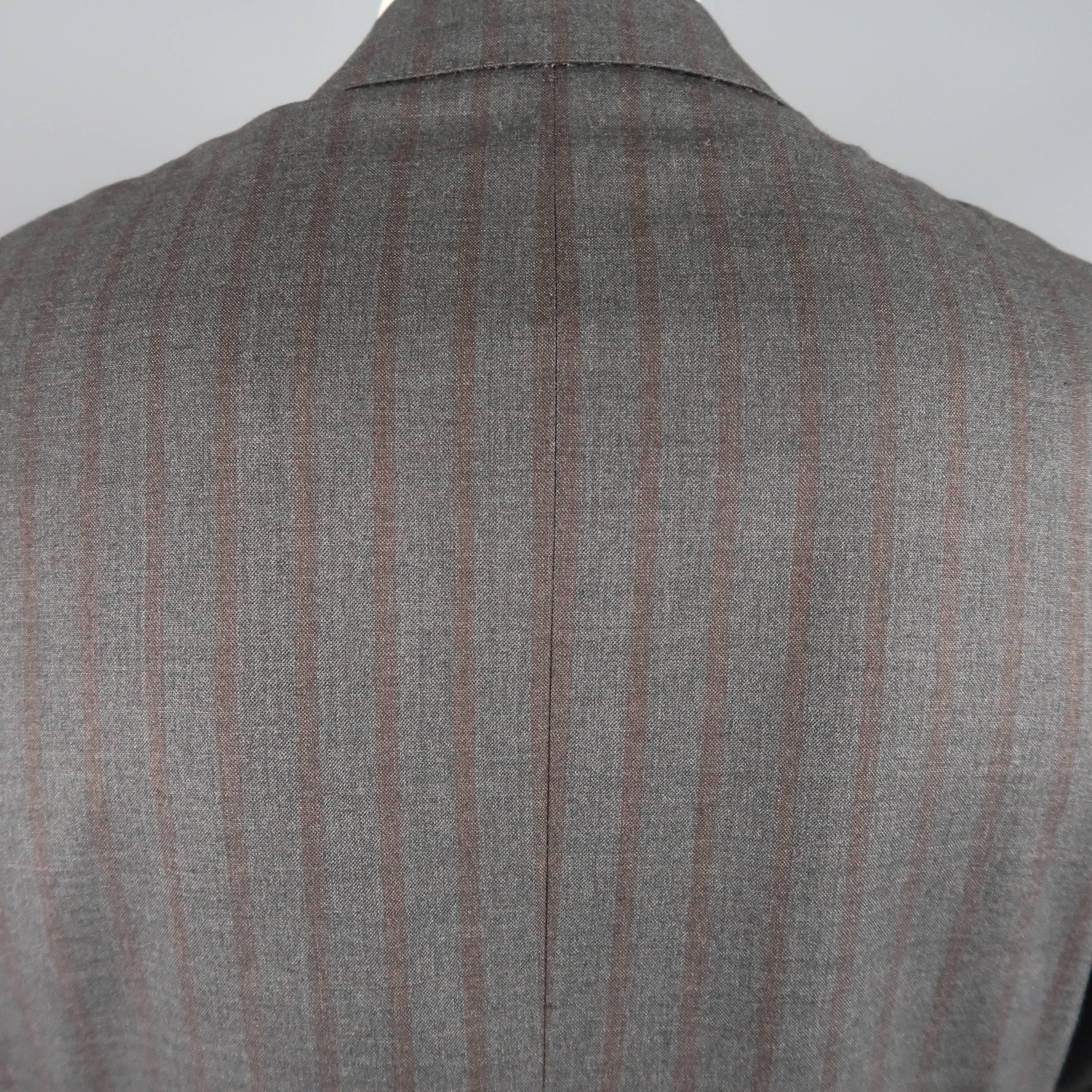 Men's ISAIA 42 Regular Dark Gray & Brown Striped Wool Sport Coat 1