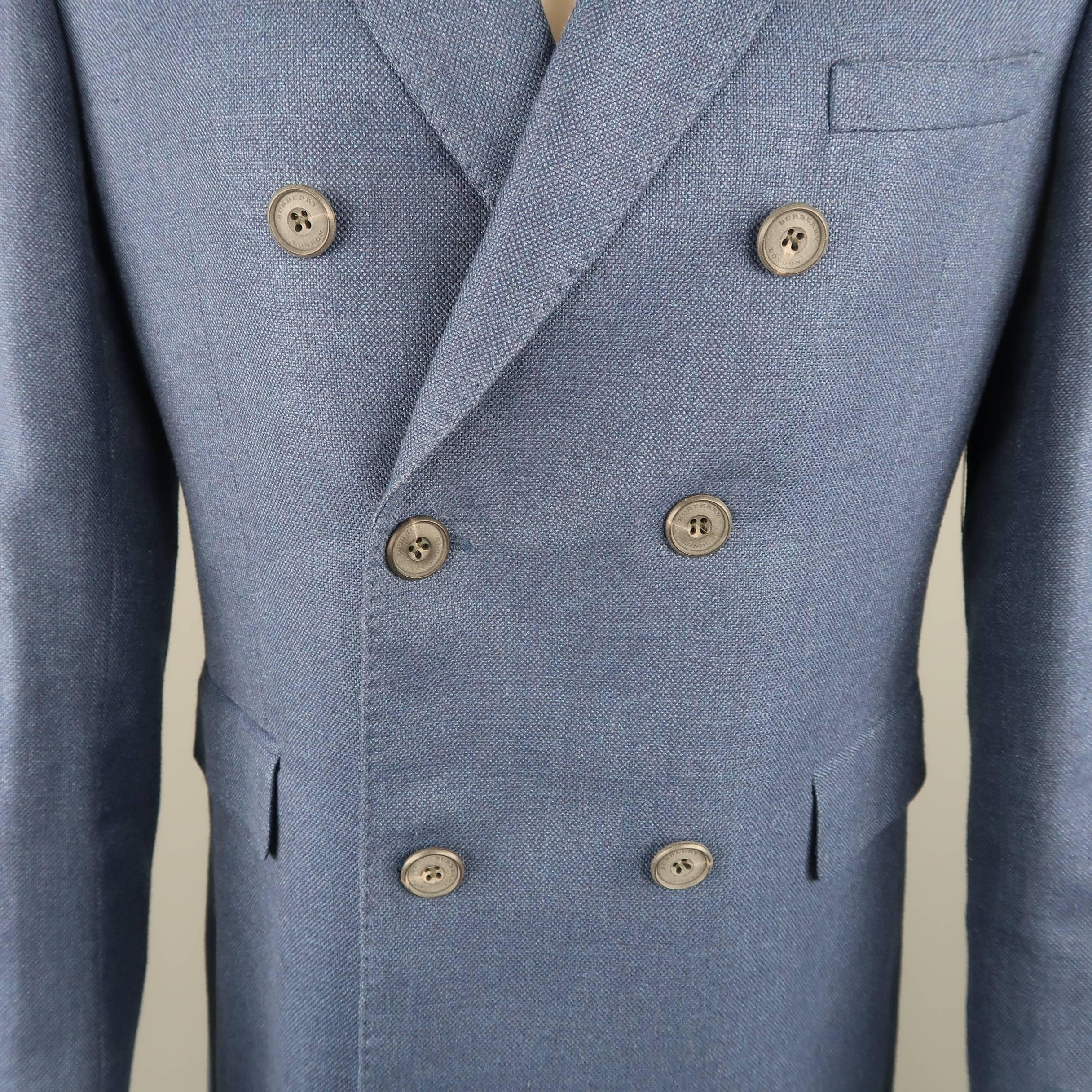 Men's BURBERRY LONDON 42 Regular Blue Wool Blend Double Breasted Sport Coat In Good Condition In San Francisco, CA