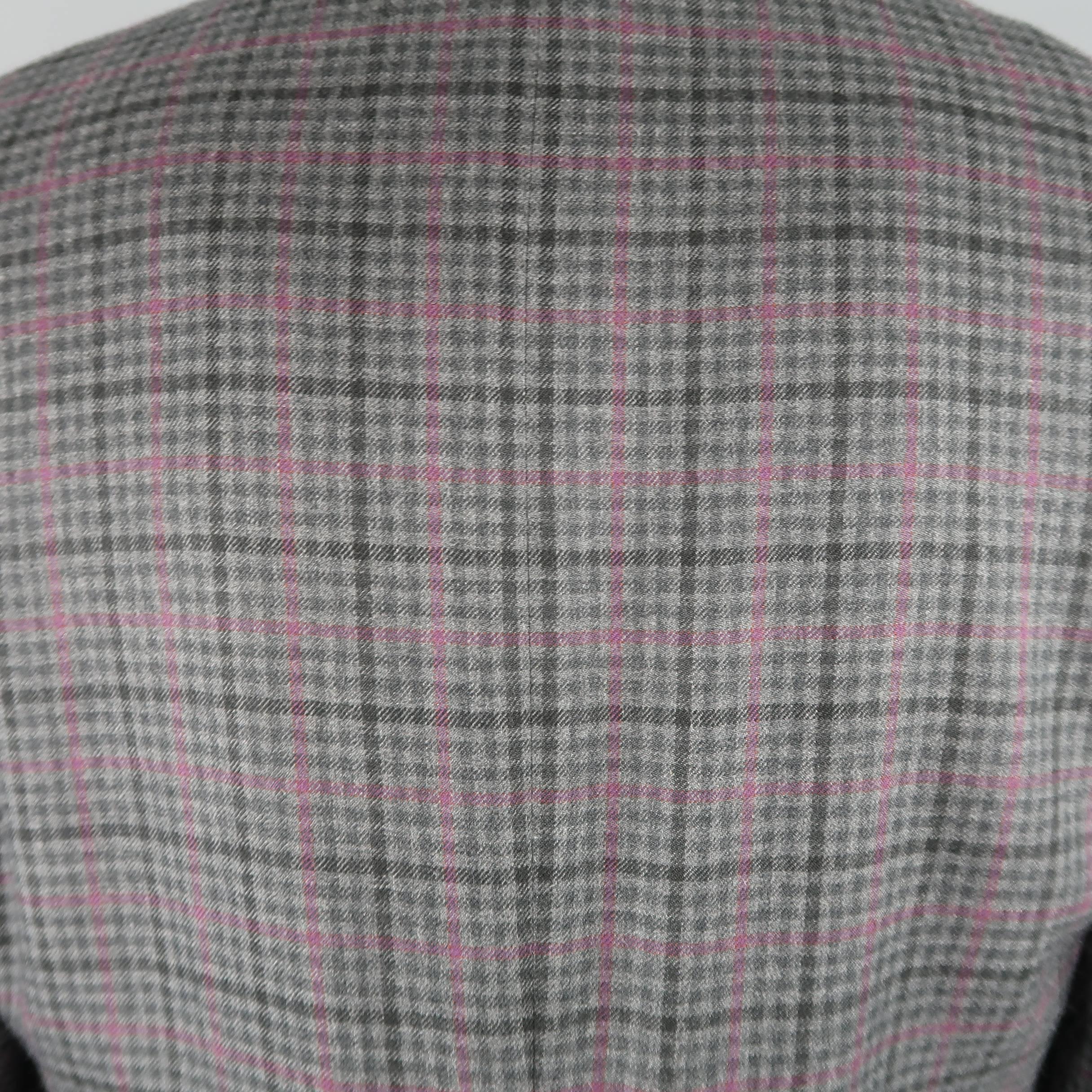 Men's ISAIA 42 Long Grey & Purple Plaid Cashmere Notch Lapel Sport Coat 1