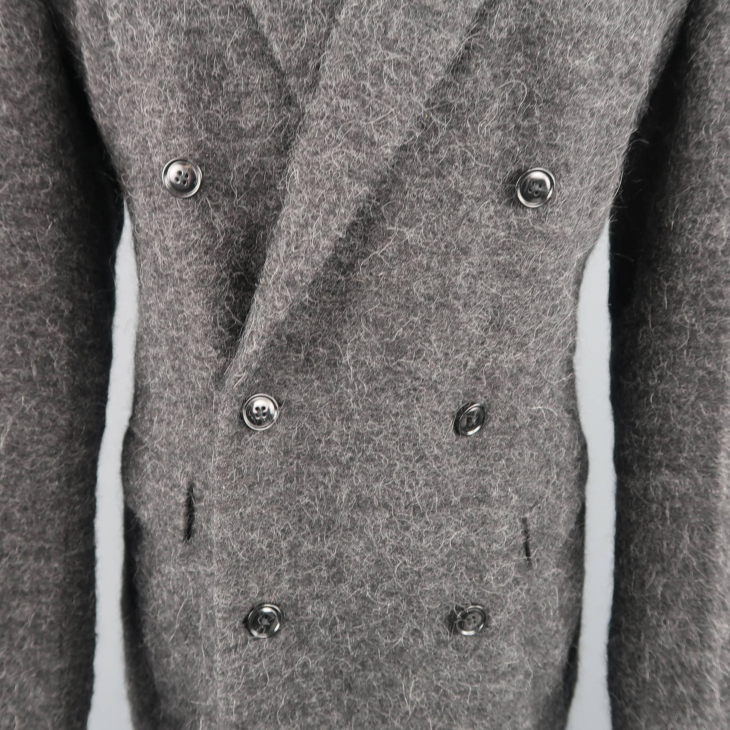 Black Men's DRIES VAN NOTEN 42 Charcoal Fuzzy Textured Double Breasted Sport Coat