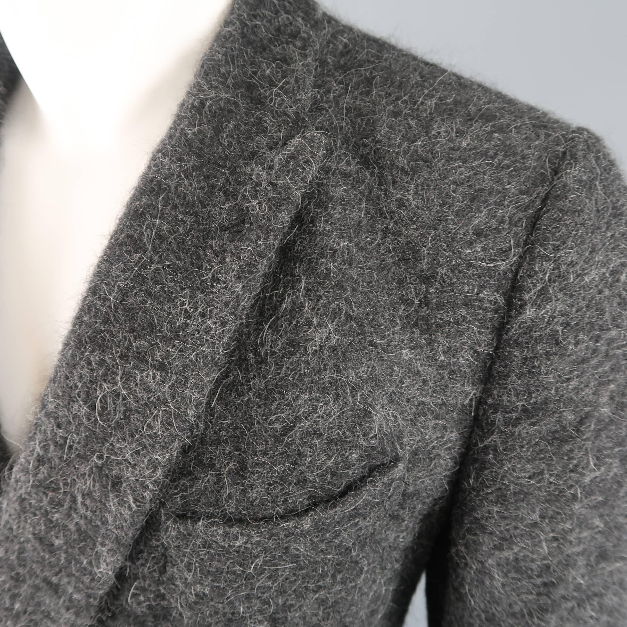 Men's DRIES VAN NOTEN 42 Charcoal Fuzzy Textured Double Breasted Sport Coat In Excellent Condition In San Francisco, CA