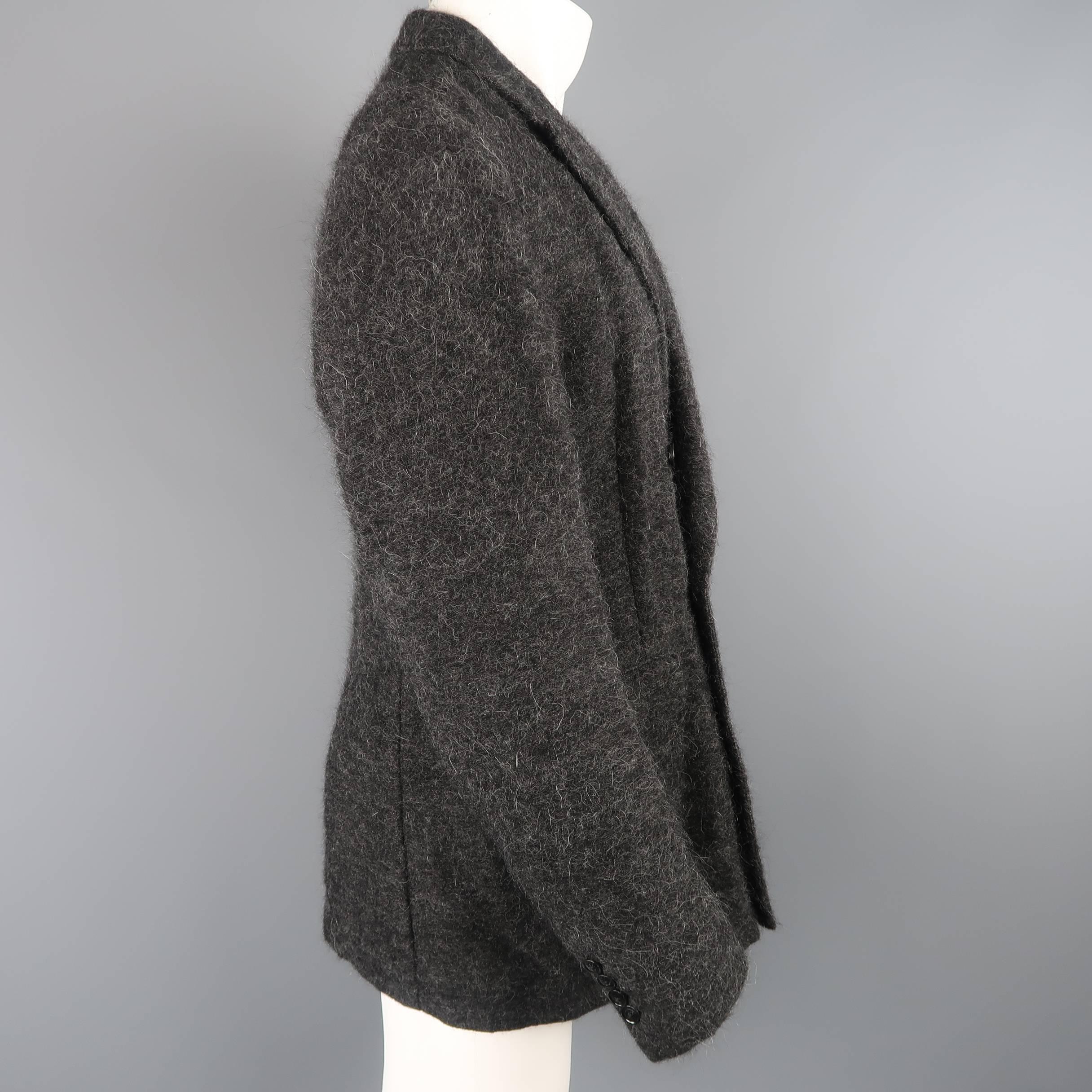 Men's DRIES VAN NOTEN 42 Charcoal Fuzzy Textured Double Breasted Sport Coat 1