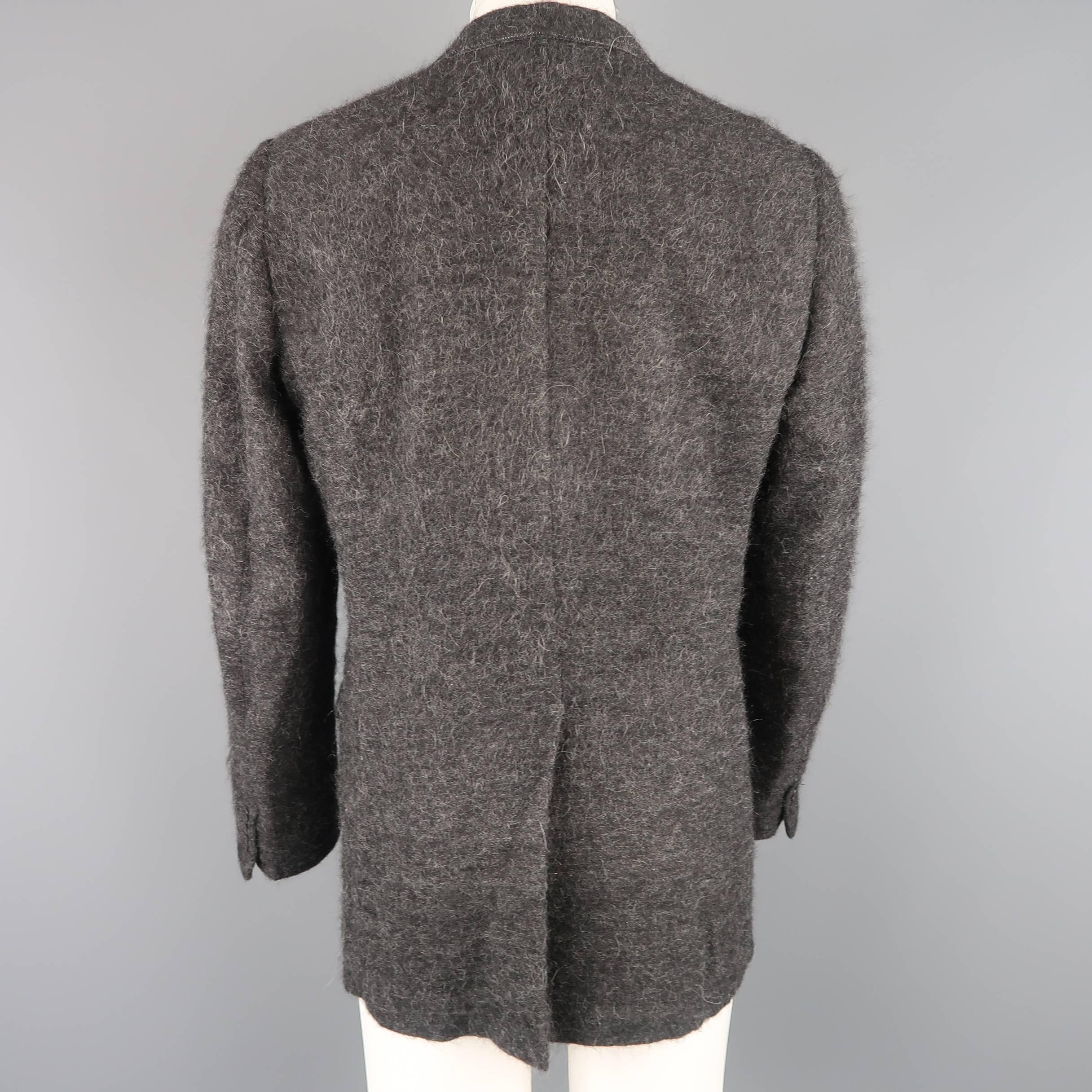 Men's DRIES VAN NOTEN 42 Charcoal Fuzzy Textured Double Breasted Sport Coat 2
