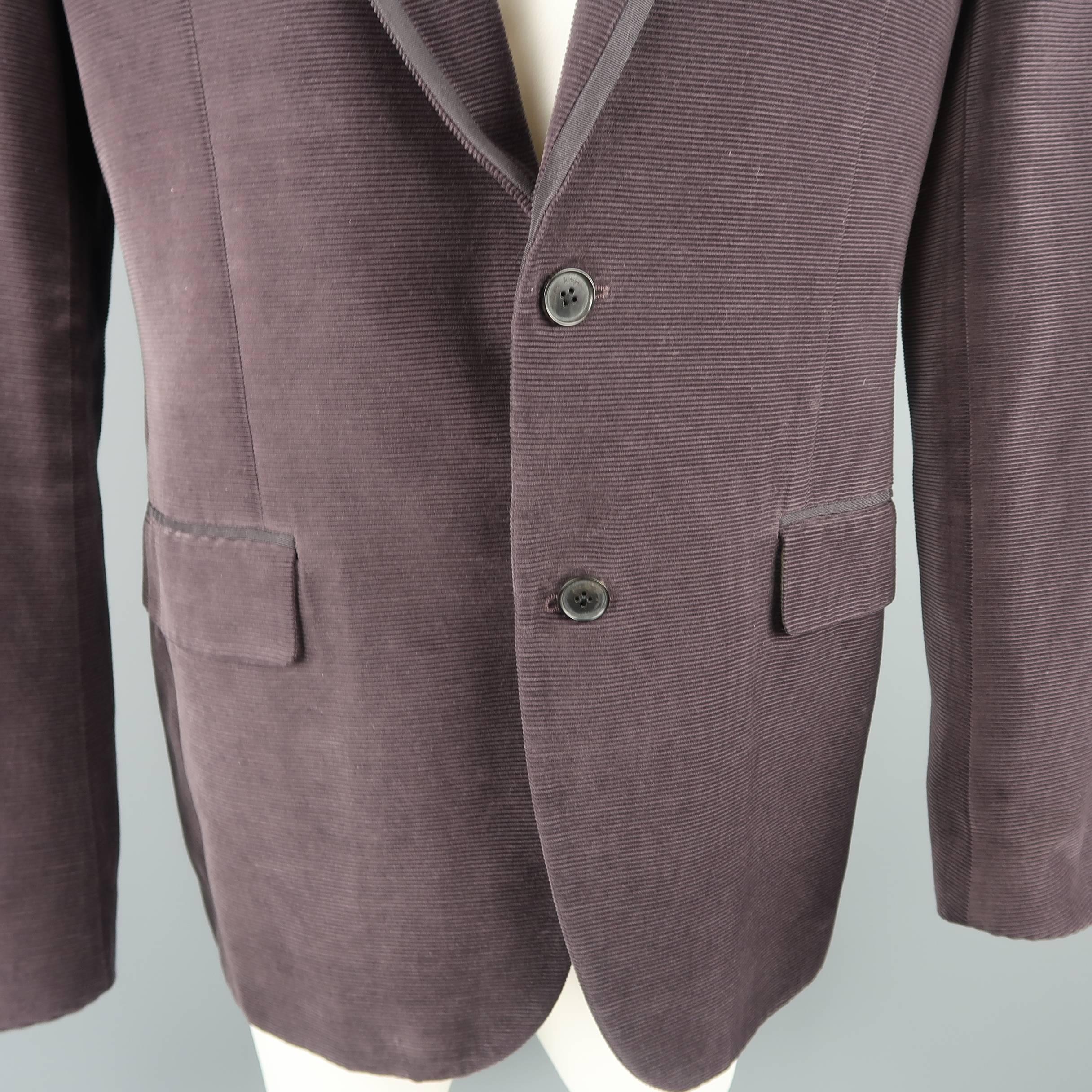 Black Men's SALVATORE FERRAGAMO 42 Regular Eggplant Purple Corduroy Piping Sport Coat