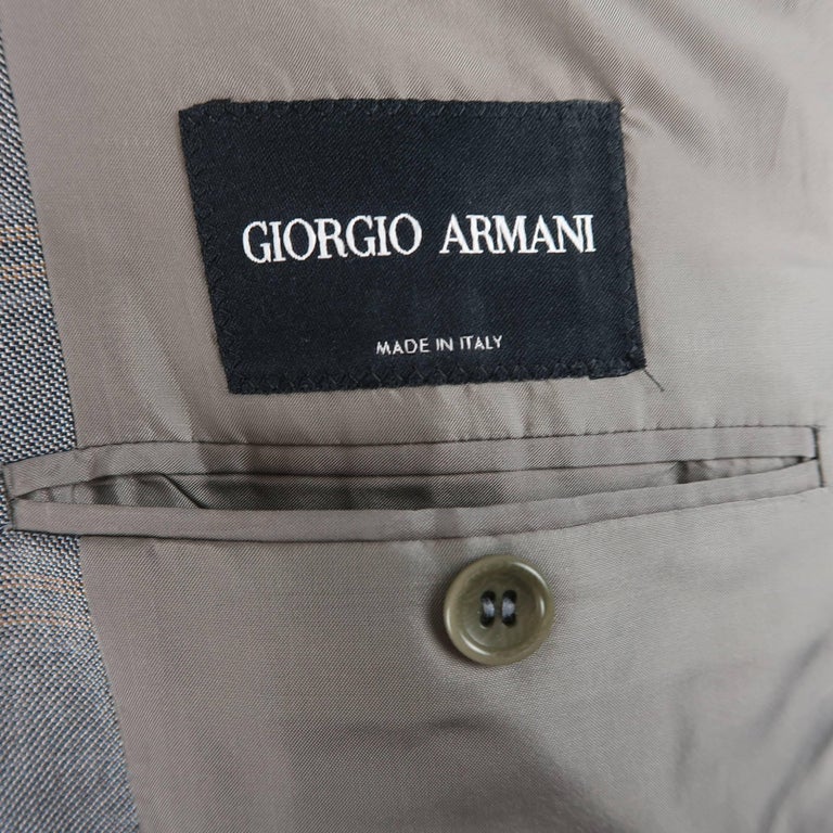 Men's GIORGIO ARMANI 42 Long Grey and Orange Window Pane Wool / Silk ...