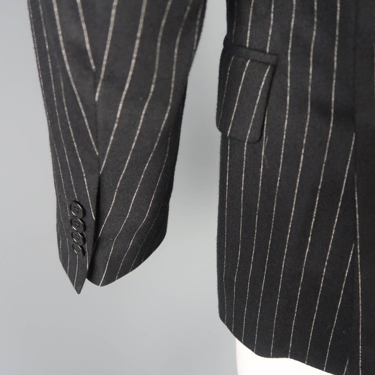 John Varvatos Men's Short Navy Wool / Cashmere Pinstriped Sport Coat ...