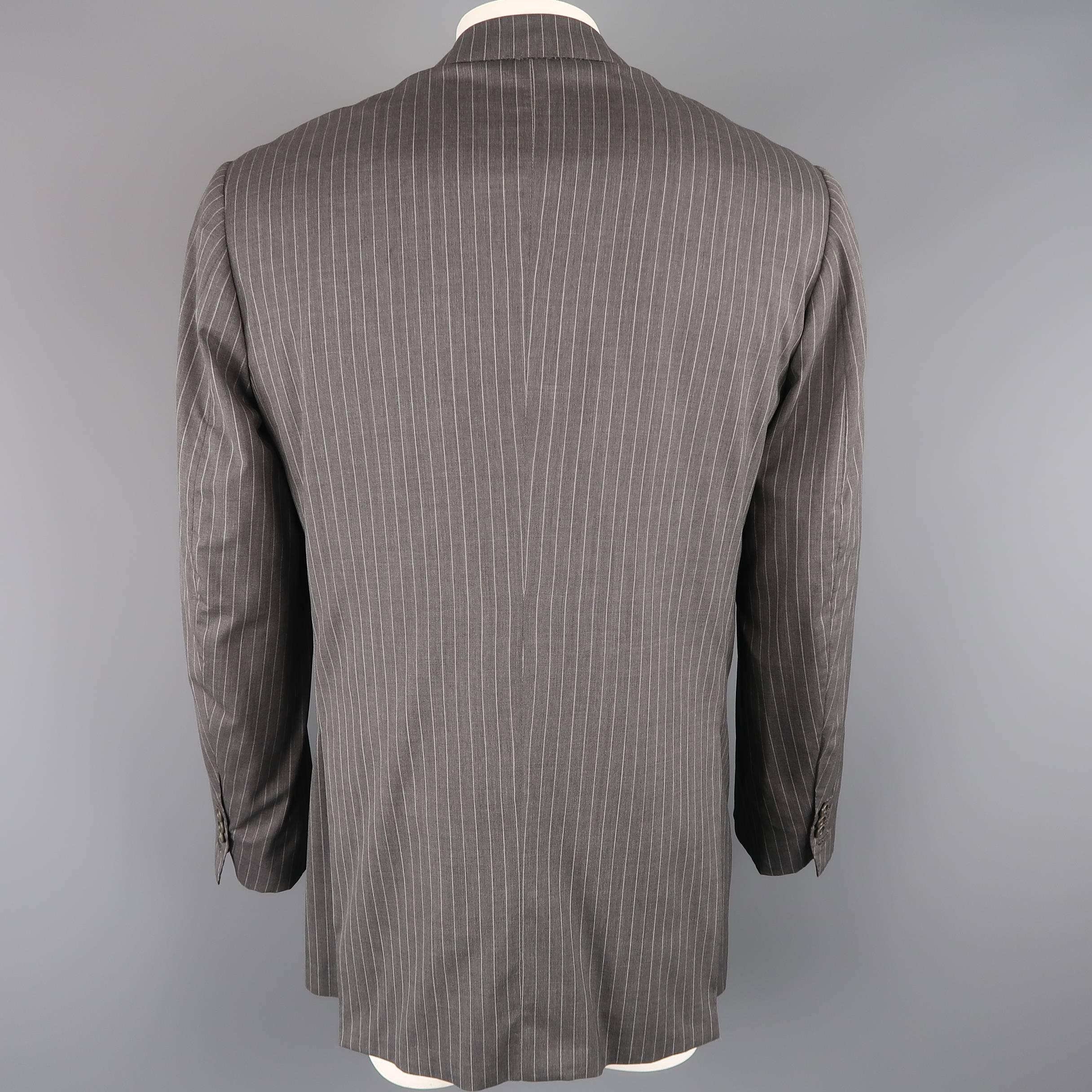 Kiton Men's Gray Pinstriped Wool 3 Button Notch Lapel Sport Coat 1