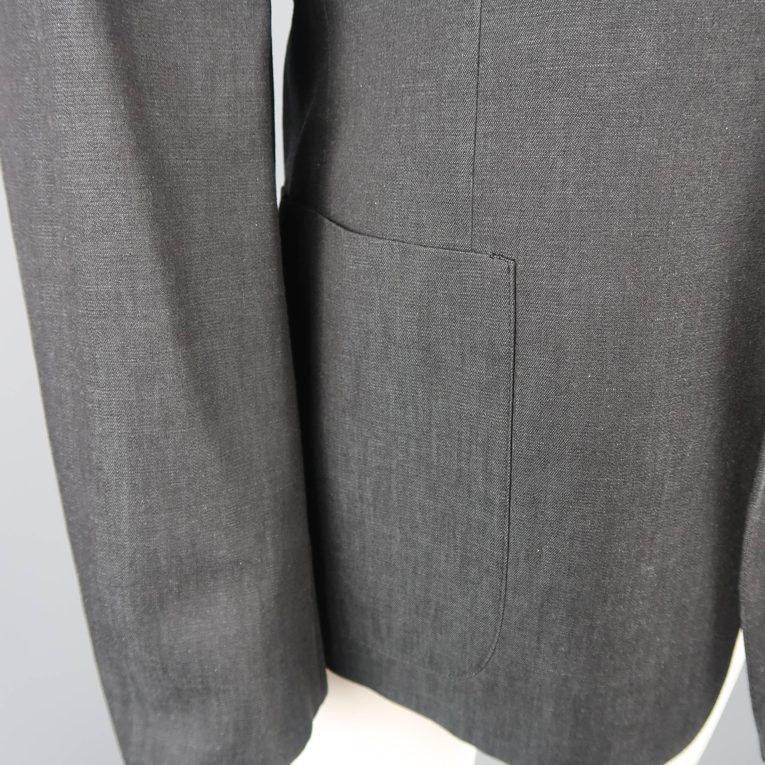 Prada Men's Black Solid Textured Cotton Patch Pocket Sport Coat In Good Condition In San Francisco, CA
