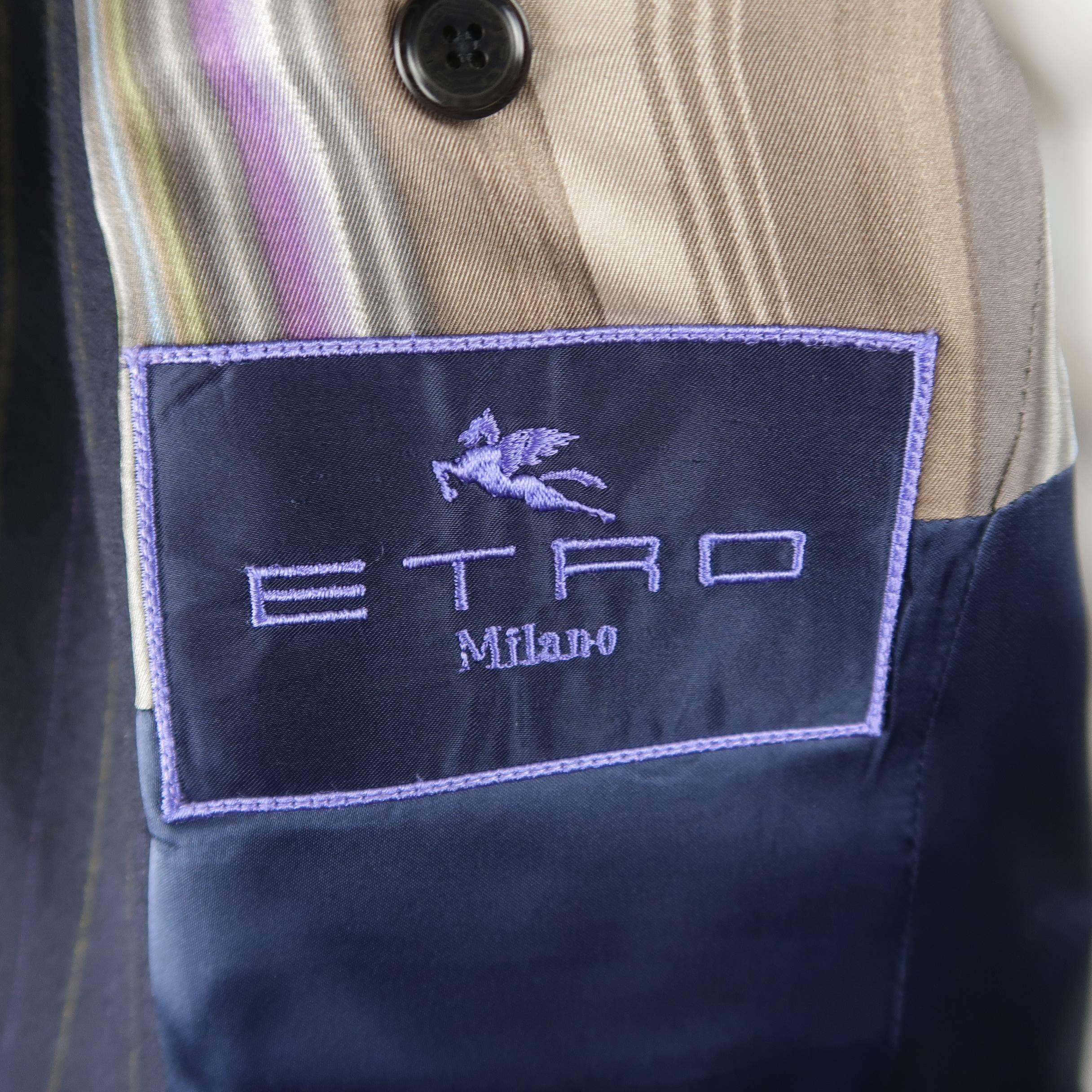ETRO 40 Navy Purple & Yellow Stripe Wool 3 Button Sport Coat In Excellent Condition In San Francisco, CA