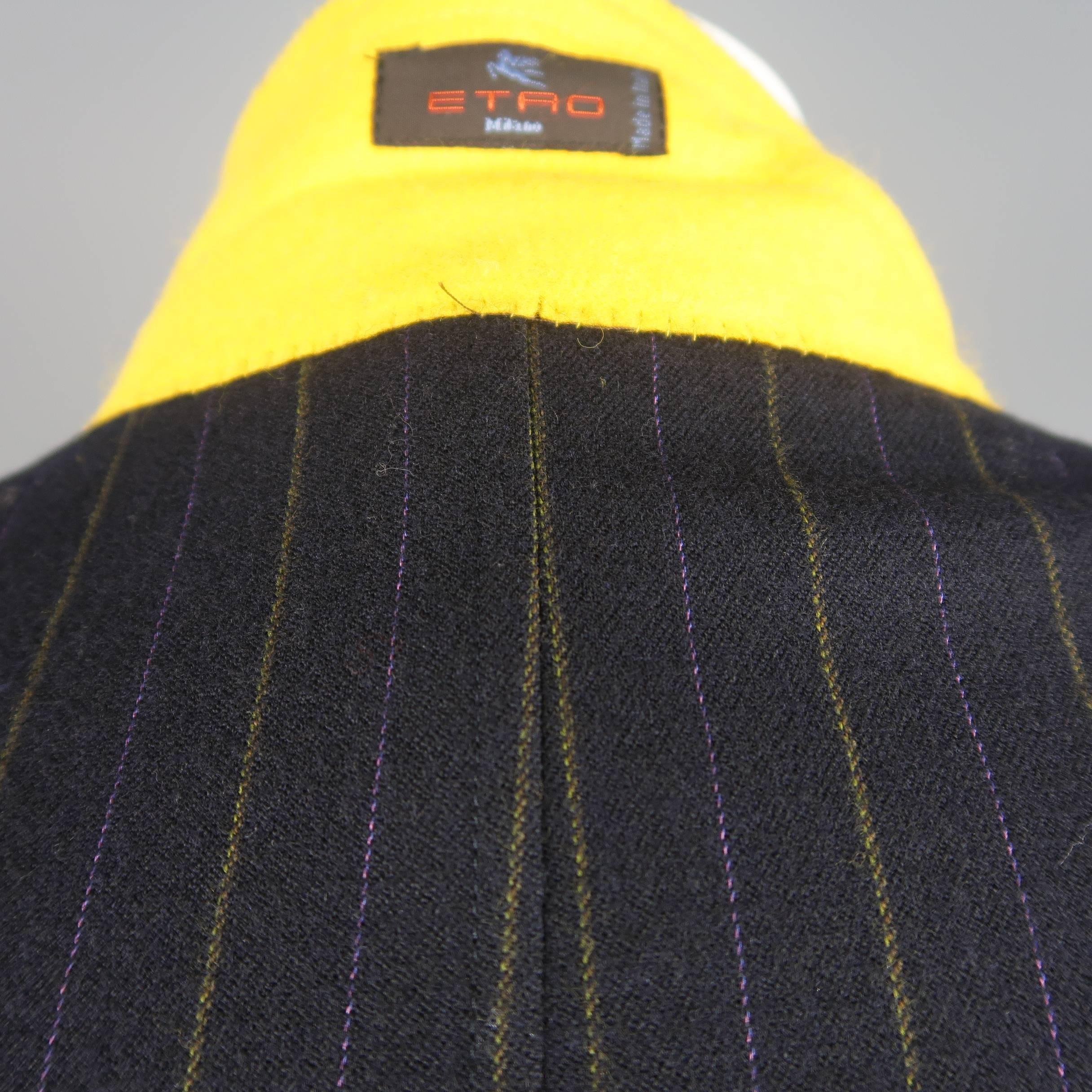 Black ETRO 40 Navy Purple & Yellow Stripe Wool 3 Button Sport Coat