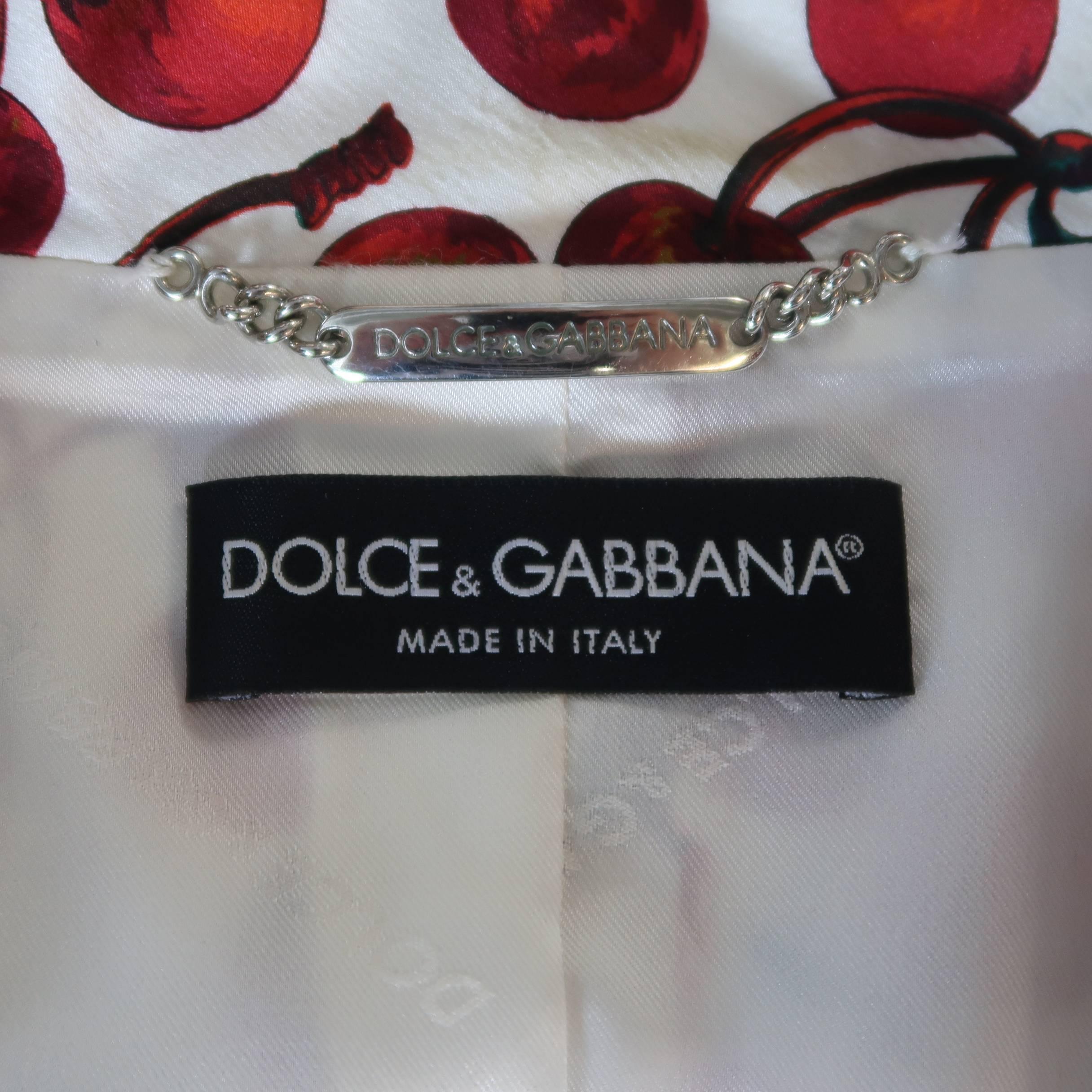 DOLCE & GABBANA Size 10 White & Red Silk Blend Cherry Print Jacket 1