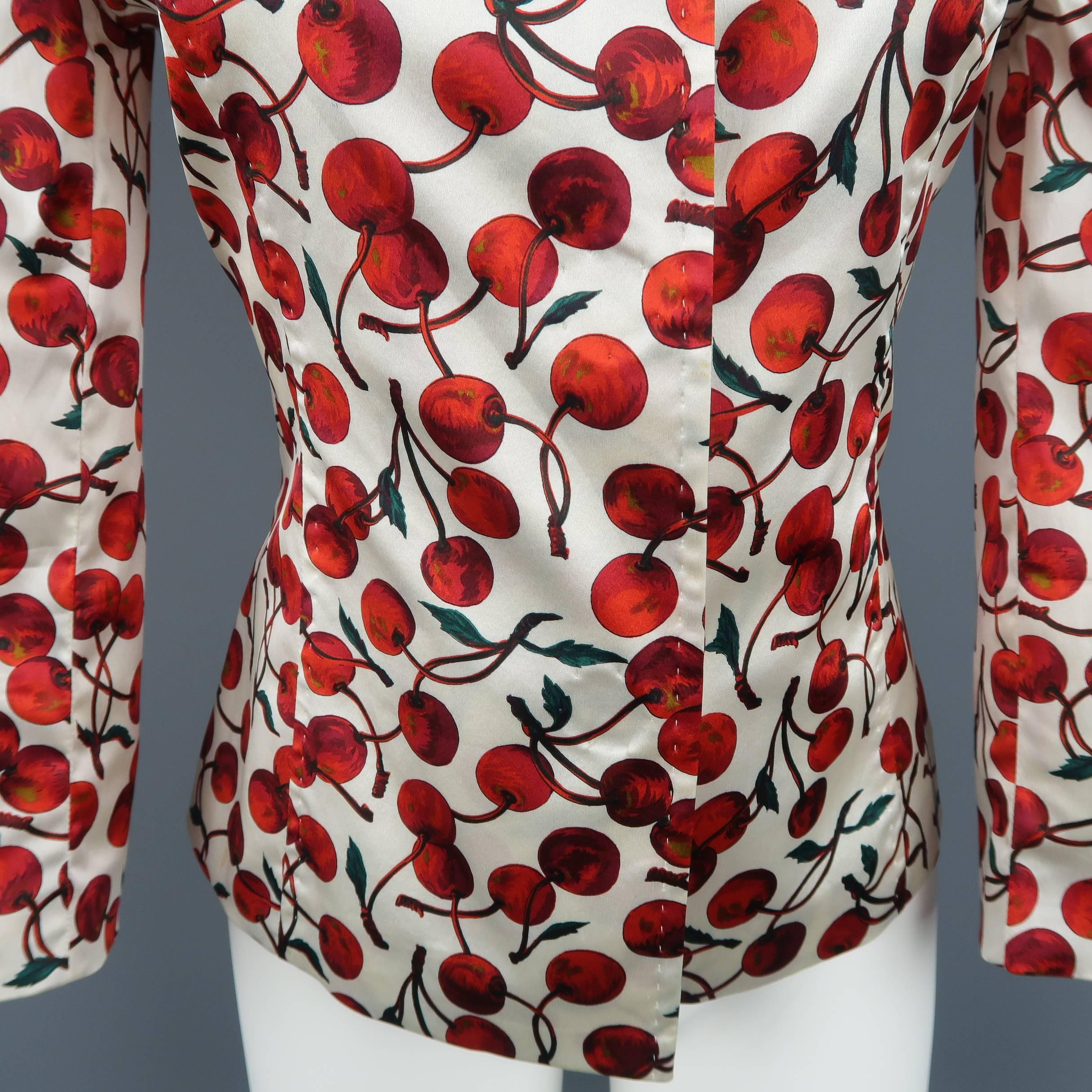 Beige DOLCE & GABBANA Size 10 White & Red Silk Blend Cherry Print Jacket