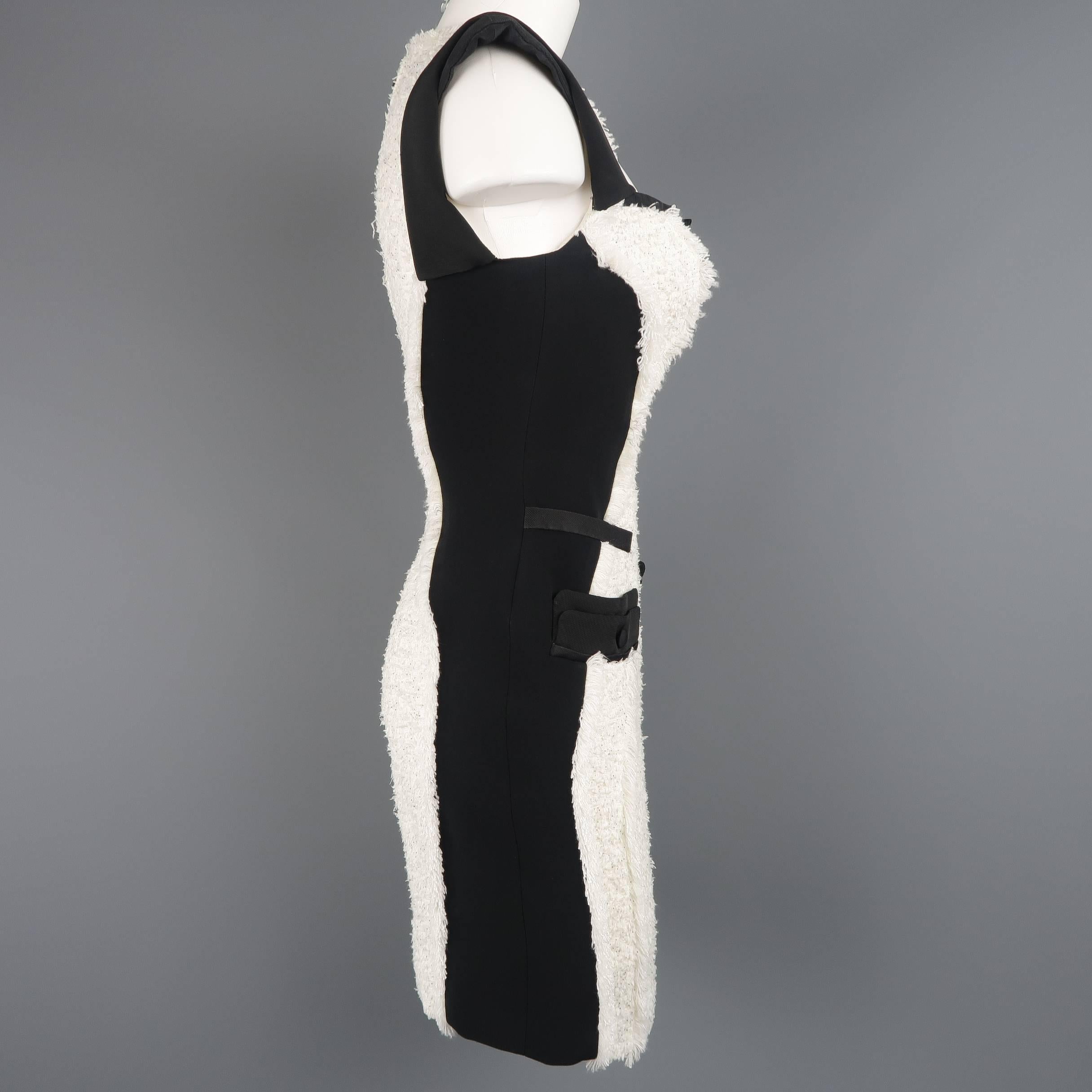 ANTONIO BERARDI Size 6 Black & White Tweed Panel Color Block Dress In Excellent Condition In San Francisco, CA