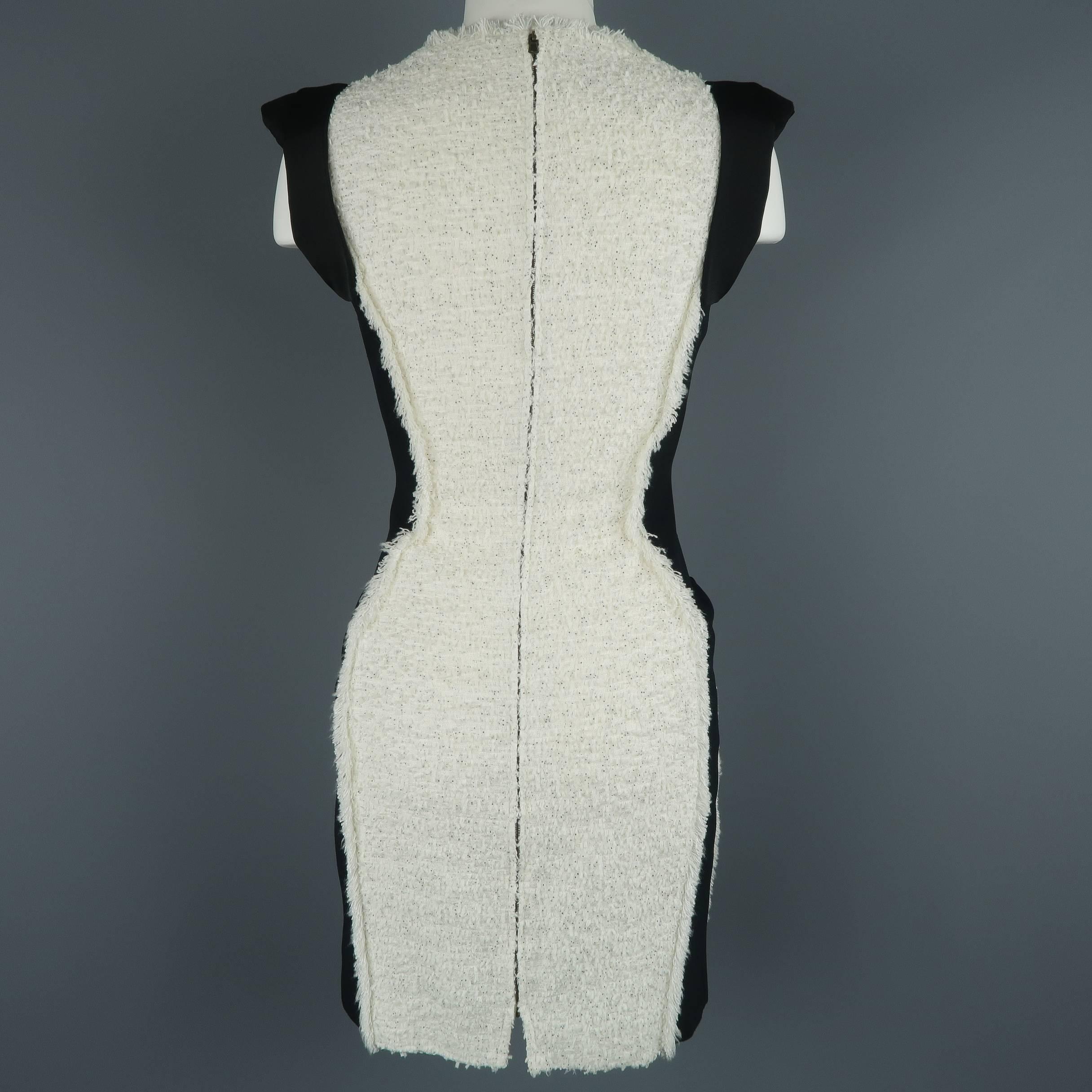 Women's ANTONIO BERARDI Size 6 Black & White Tweed Panel Color Block Dress