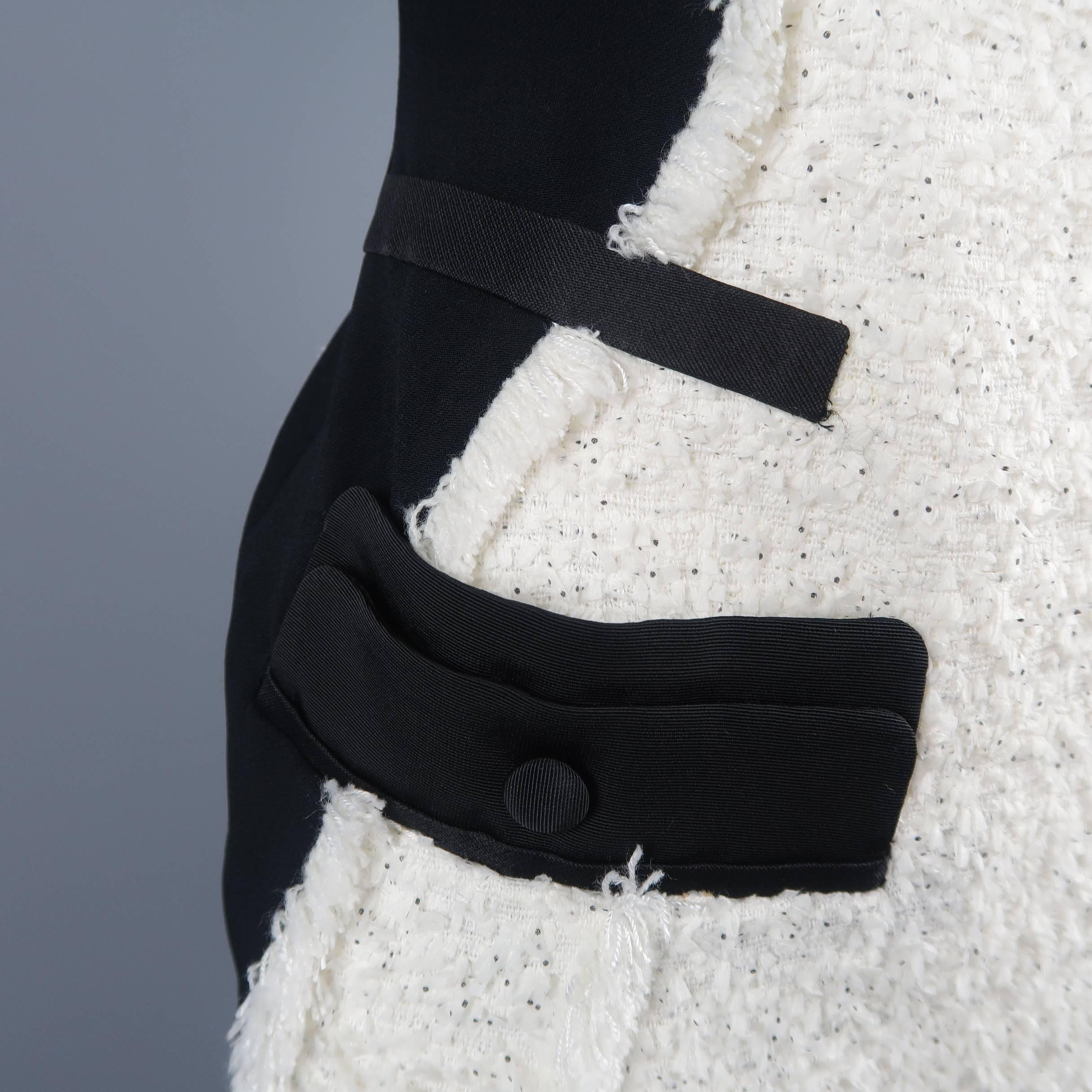 Gray ANTONIO BERARDI Size 6 Black & White Tweed Panel Color Block Dress