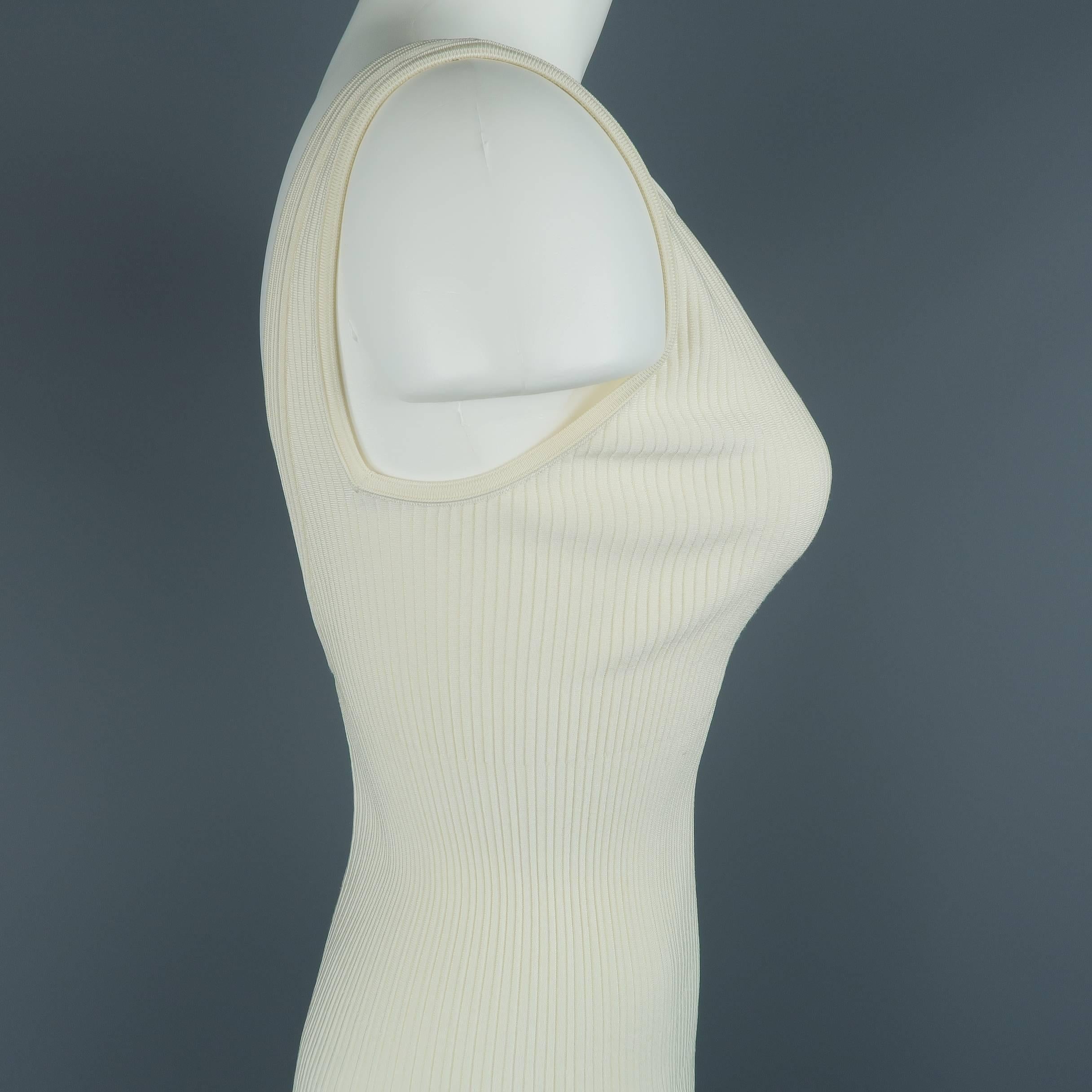 Beige Alaia Dress - Size XS - Cream Ribbed Scoop Neck Bodycon Sleeveless