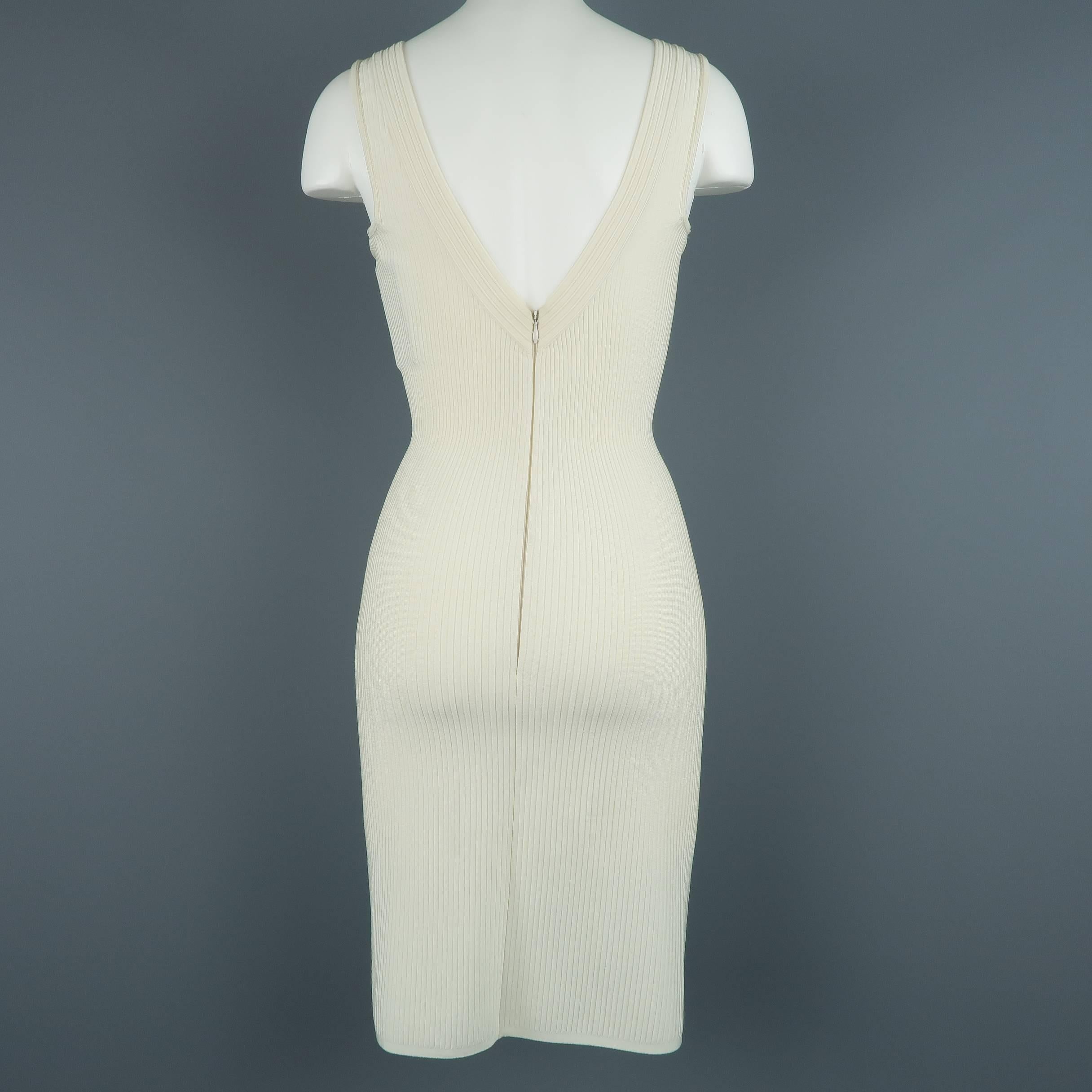 Alaia Dress - Size XS - Cream Ribbed Scoop Neck Bodycon Sleeveless In Excellent Condition In San Francisco, CA