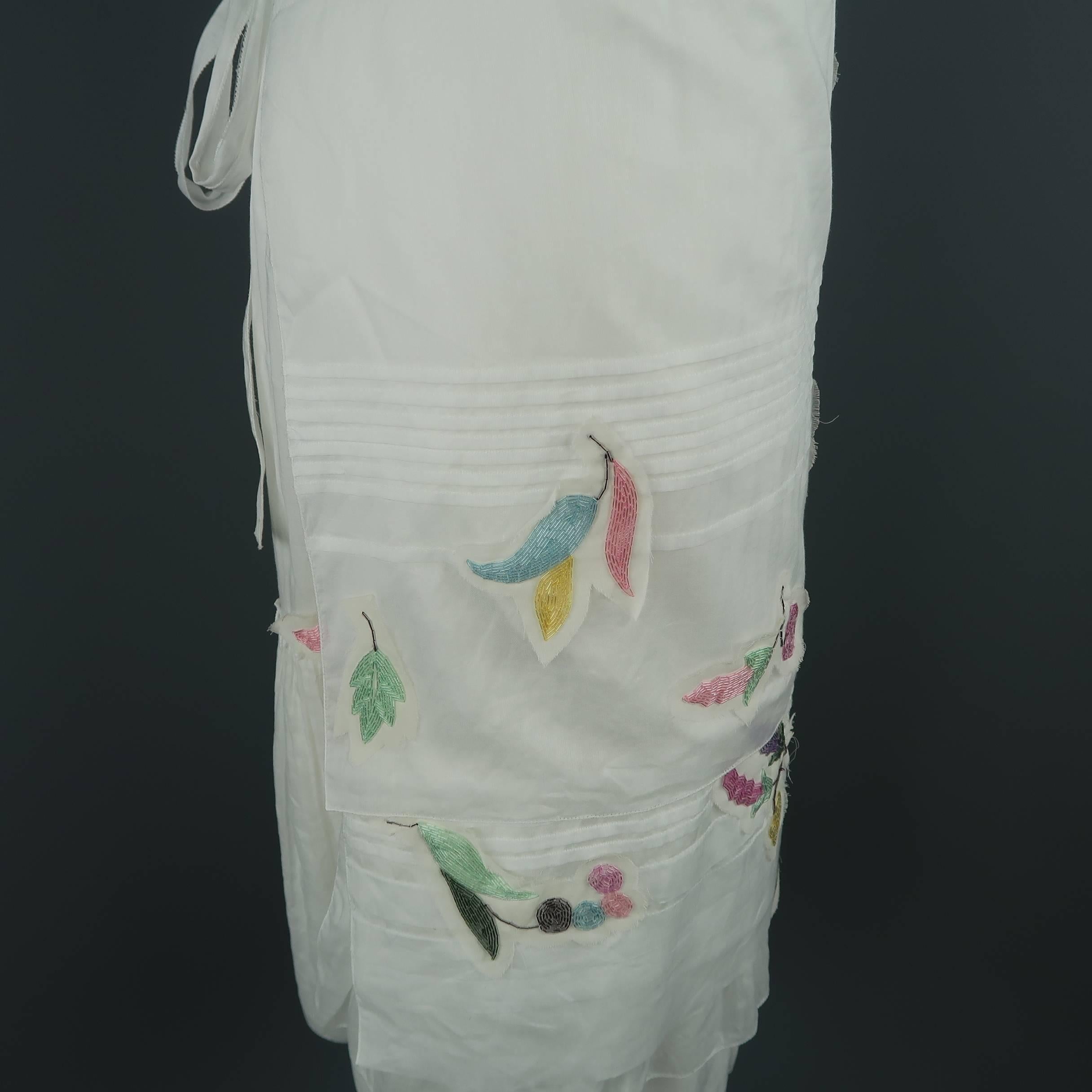 PRADA Size 6 White Beaded Floral Cotton Sun Dress 2