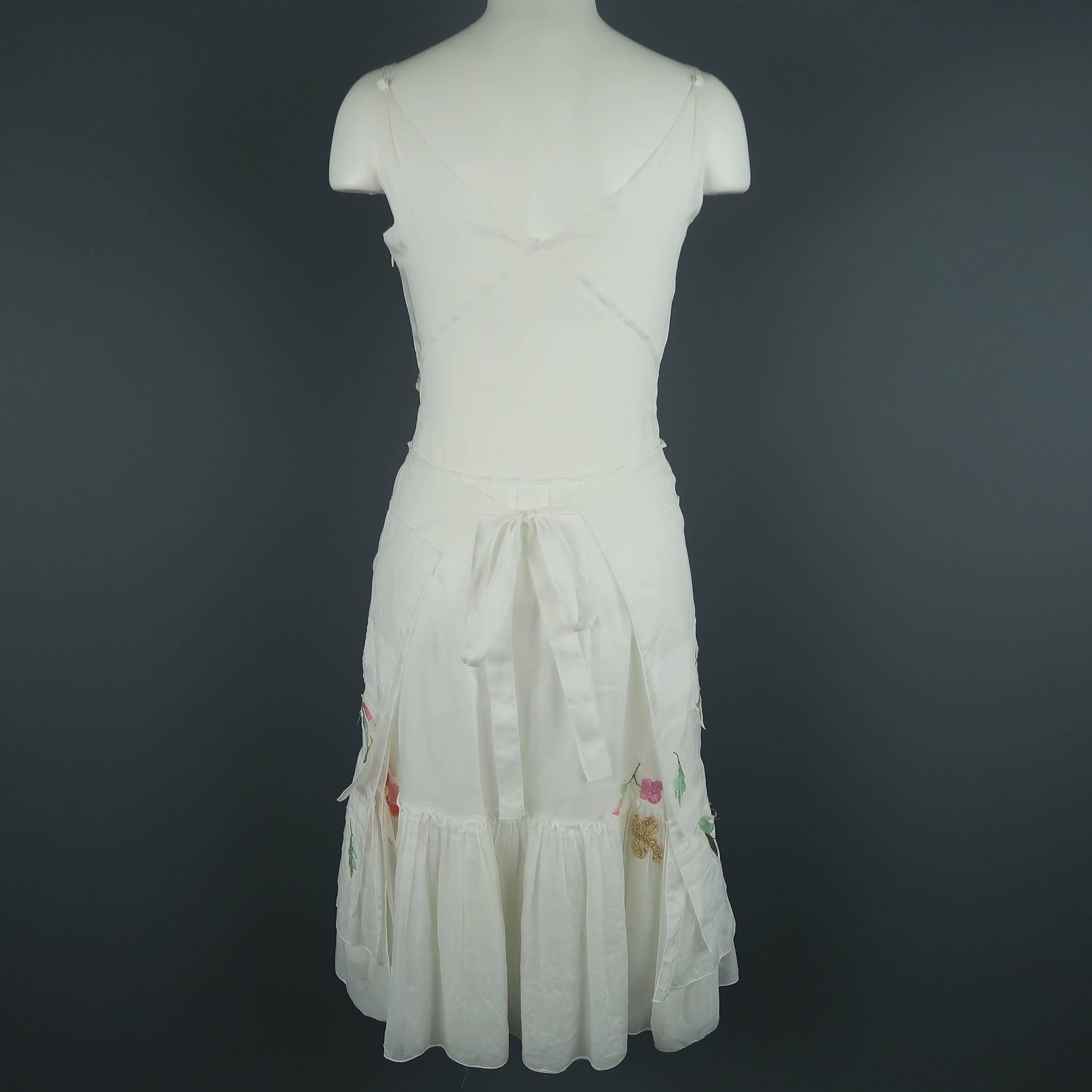 PRADA Size 6 White Beaded Floral Cotton Sun Dress 3