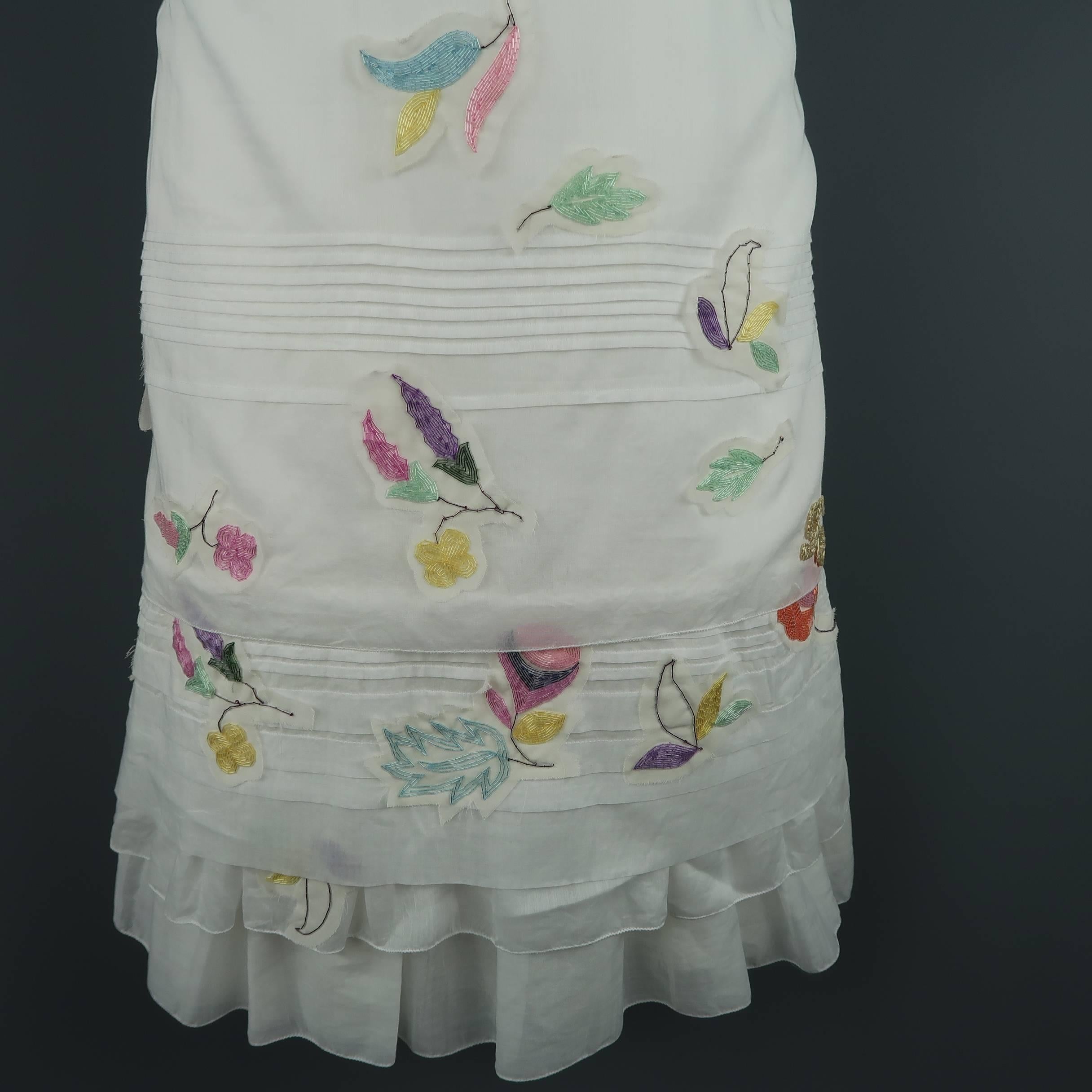 PRADA Size 6 White Beaded Floral Cotton Sun Dress In Excellent Condition In San Francisco, CA