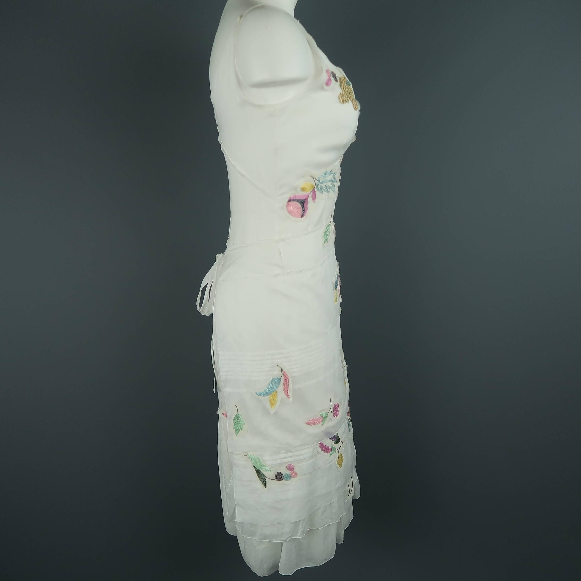 PRADA Size 6 White Beaded Floral Cotton Sun Dress 1