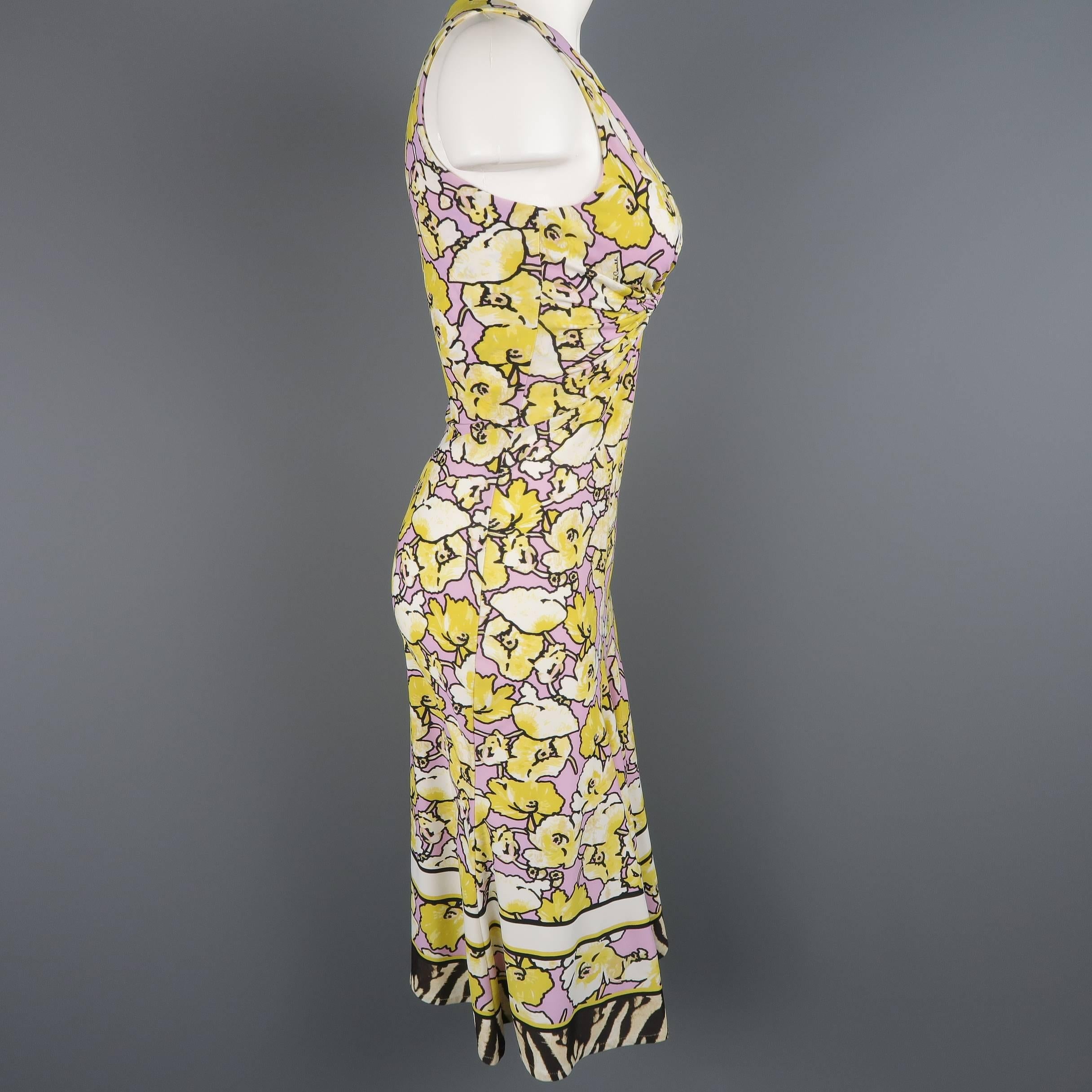 Women's ROBERTO CAVALLI Yellow & Purple Floral Print Snake Hoop Dress