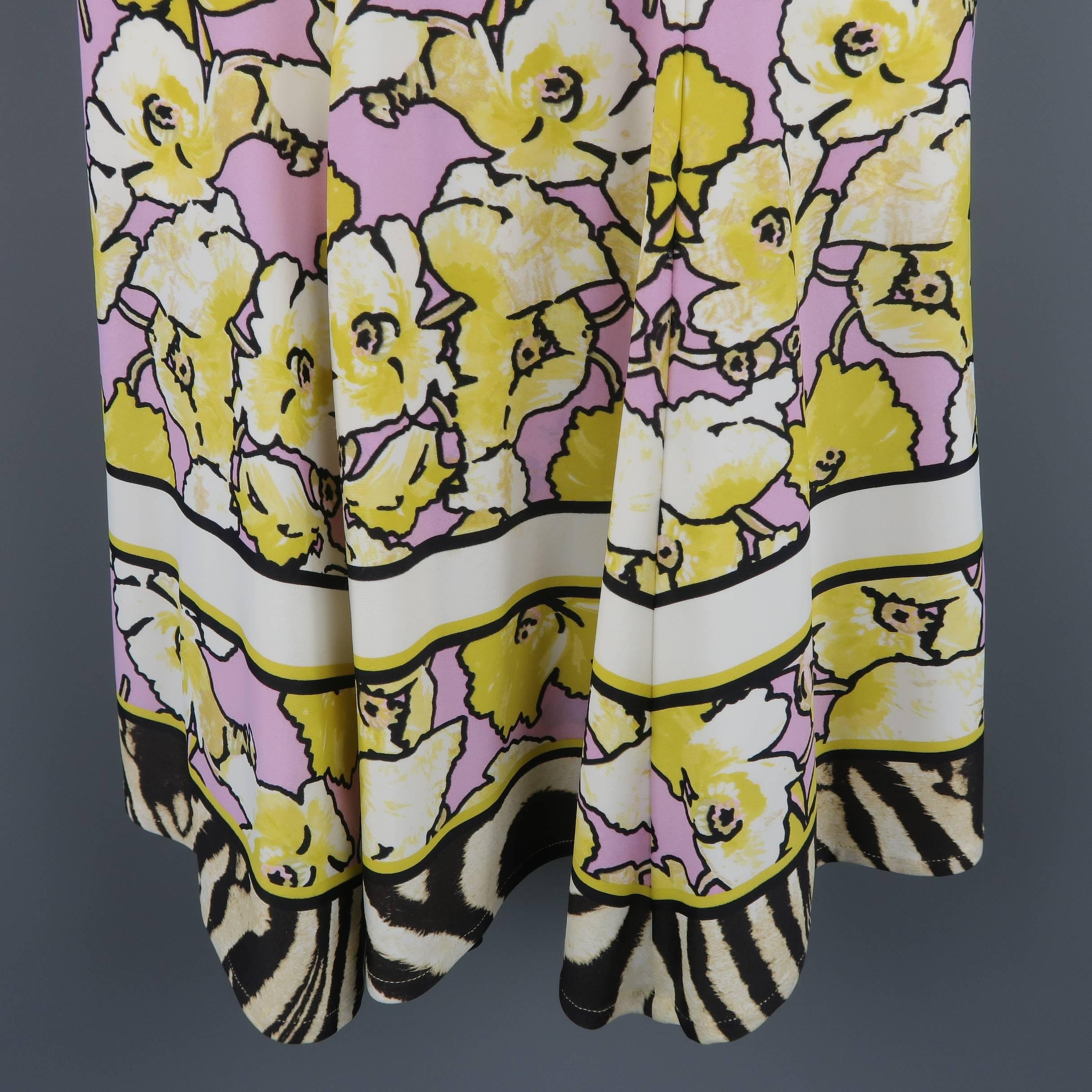 Beige ROBERTO CAVALLI Yellow & Purple Floral Print Snake Hoop Dress