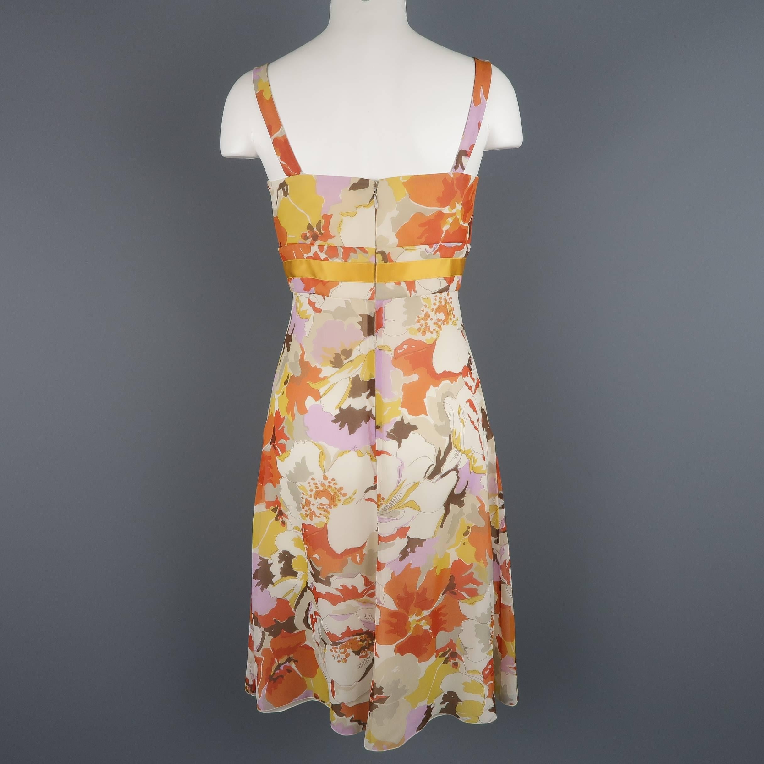 Women's VALENTINO Size M Orange Floral Print Silk Babydoll Dress