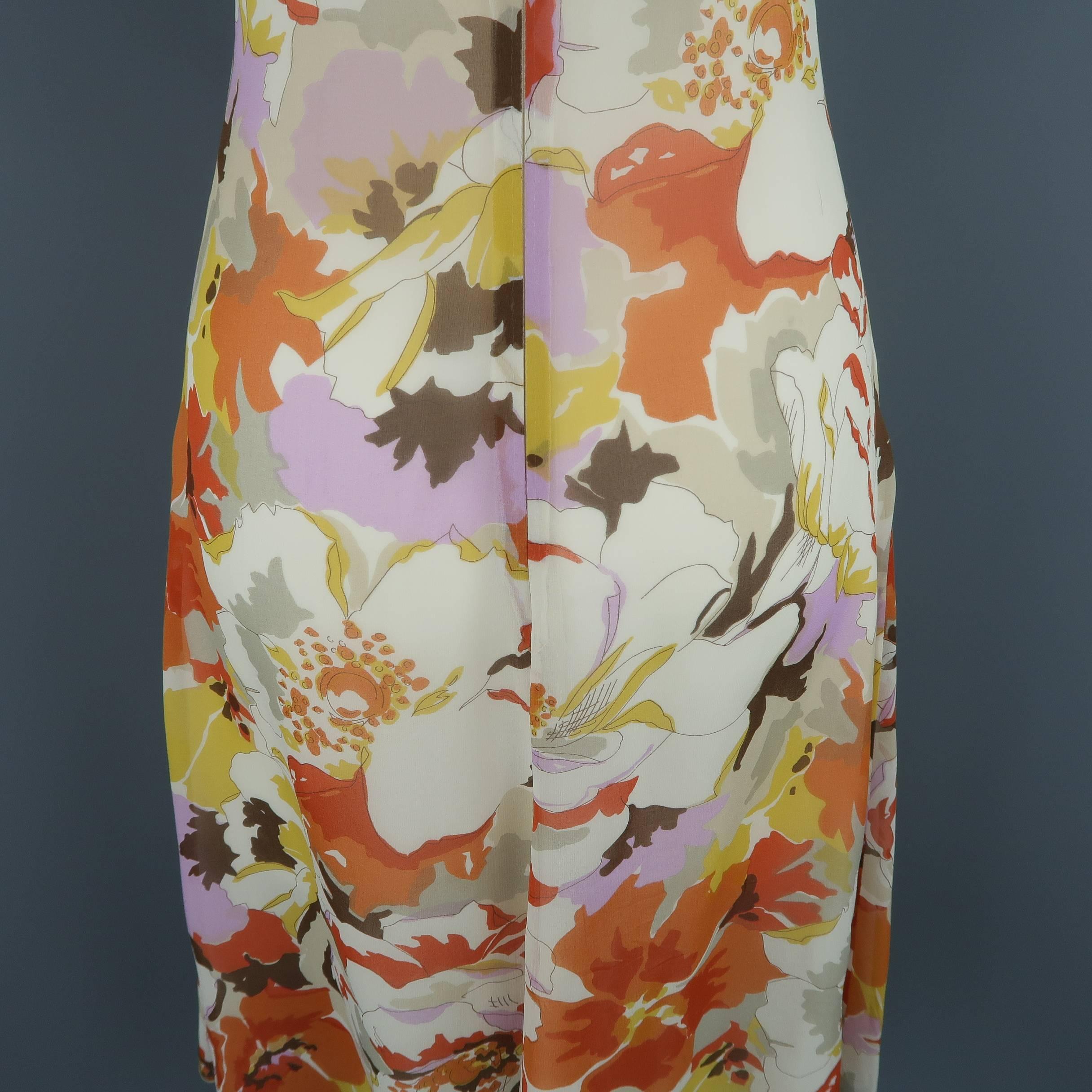 VALENTINO Size M Orange Floral Print Silk Babydoll Dress 1