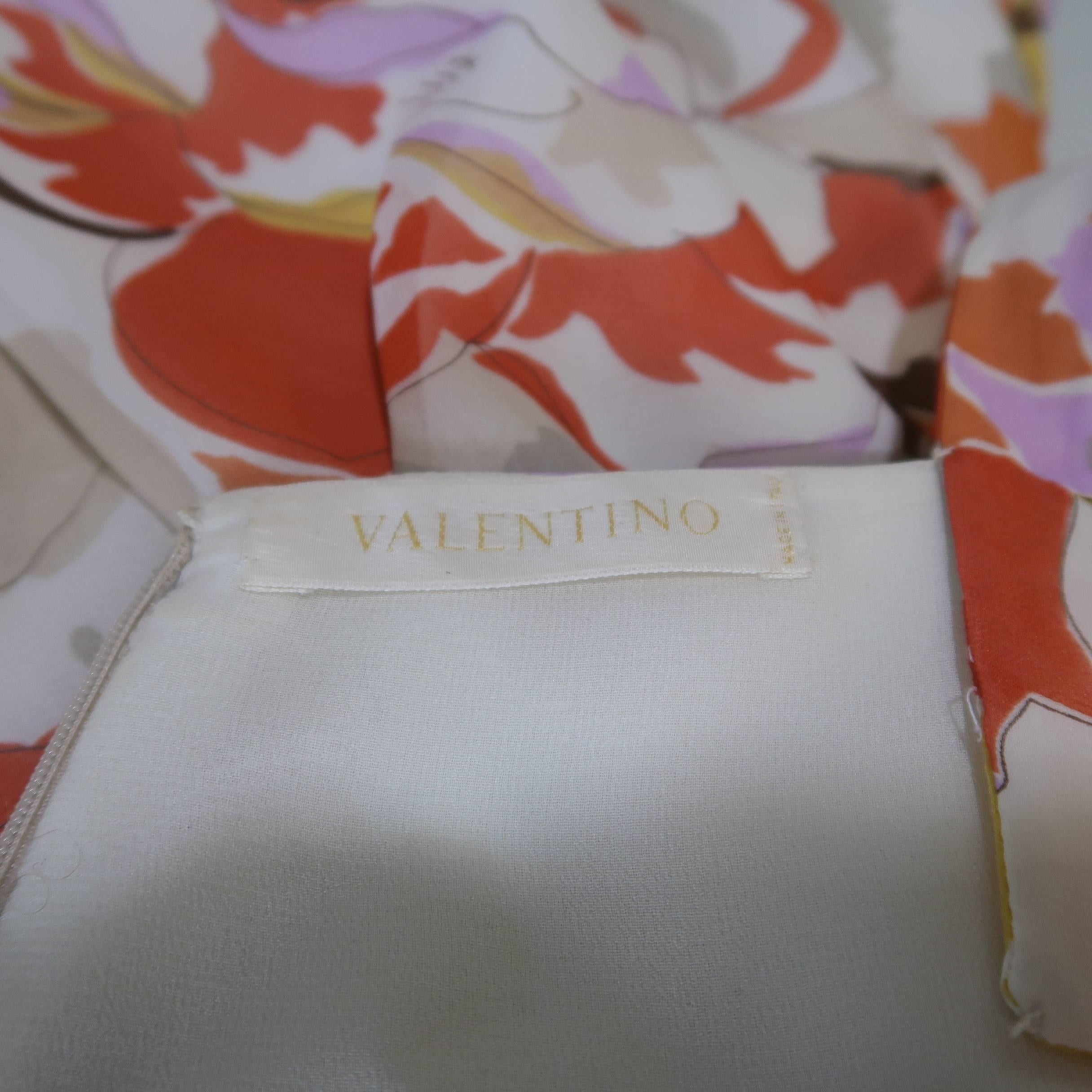 VALENTINO Size M Orange Floral Print Silk Babydoll Dress 2
