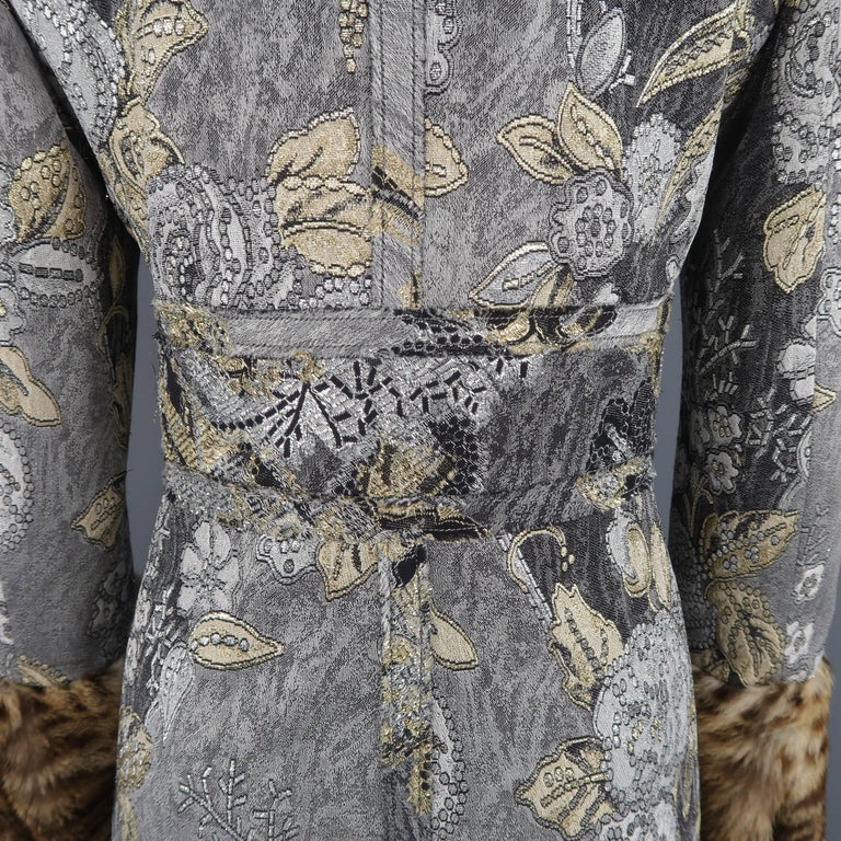 TULEH Size 8 Grey Jacquard Fur Collar Cheetah Trim Lippi Coat at 1stDibs
